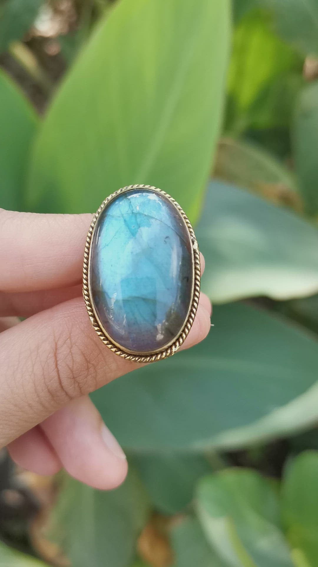 Premium Brass Statement Ring Labradorite LABR01