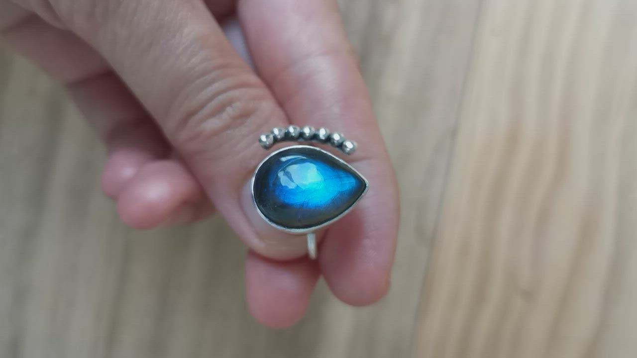 Sterling Silver 925 Luna Ring Labradorite LL03