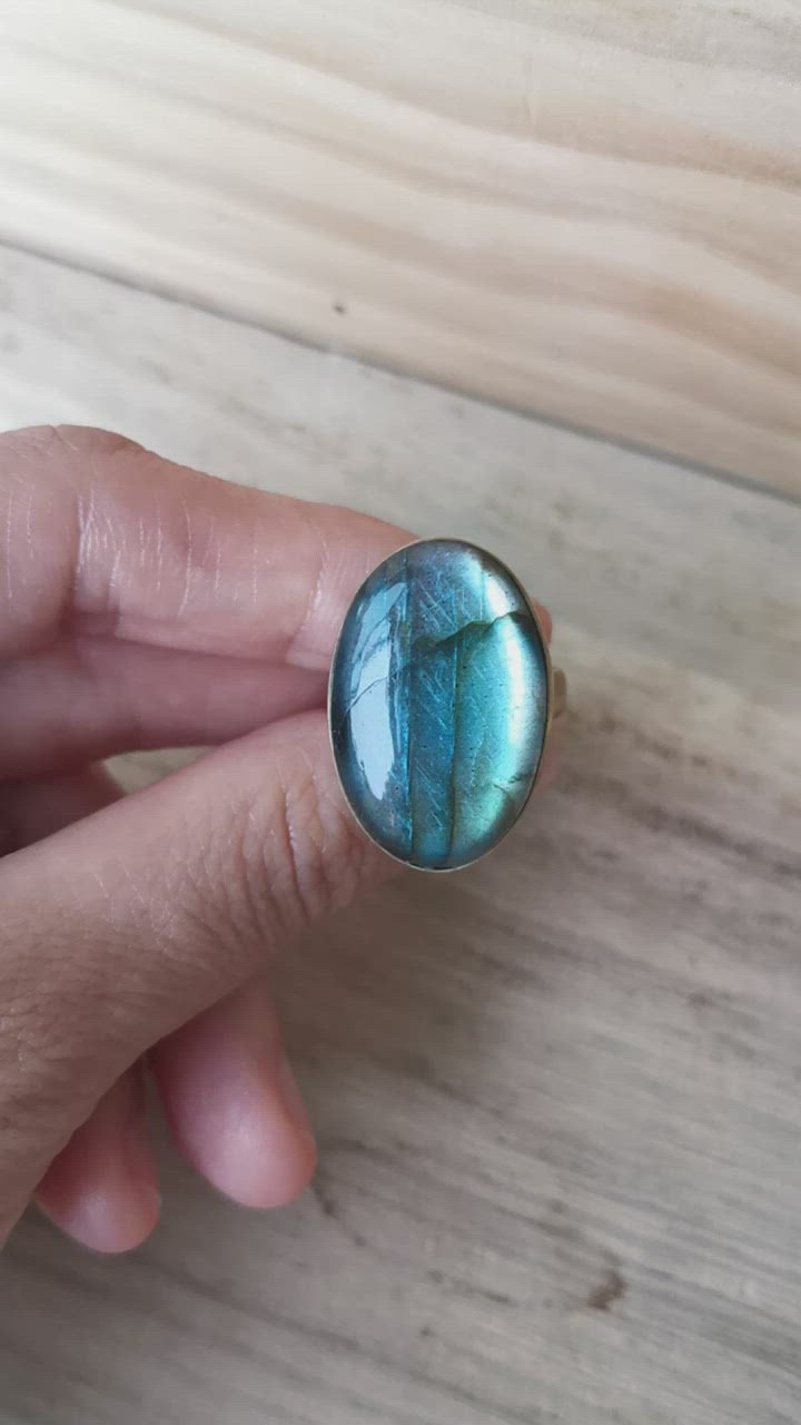 Premium Brass Statement Ring Labradorite LABR05