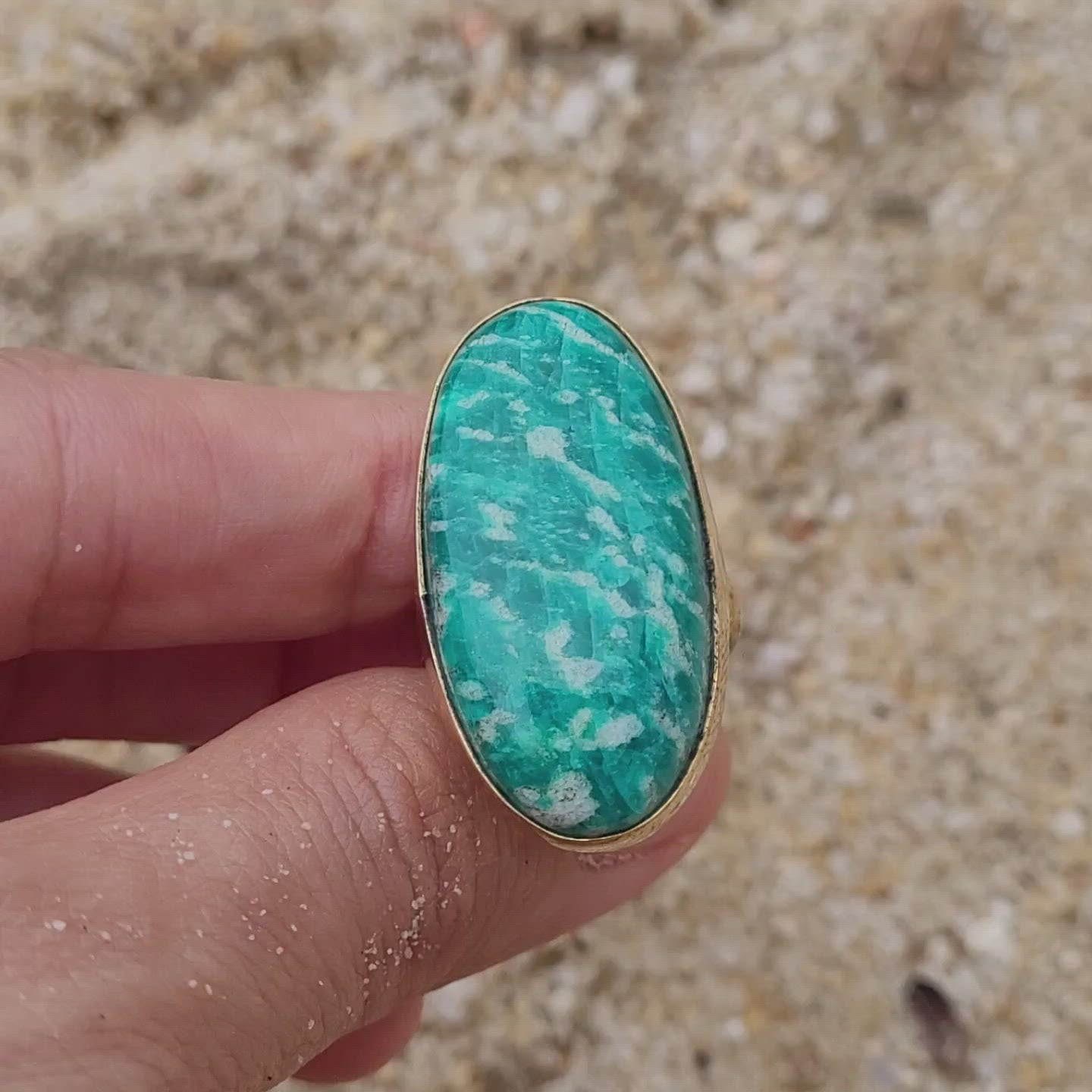 Premium Brass Statement Ring Amazonite AMZ03