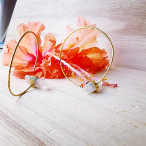Premium Brass Earrings Statera Raw Amethyst and Clear Quartz
