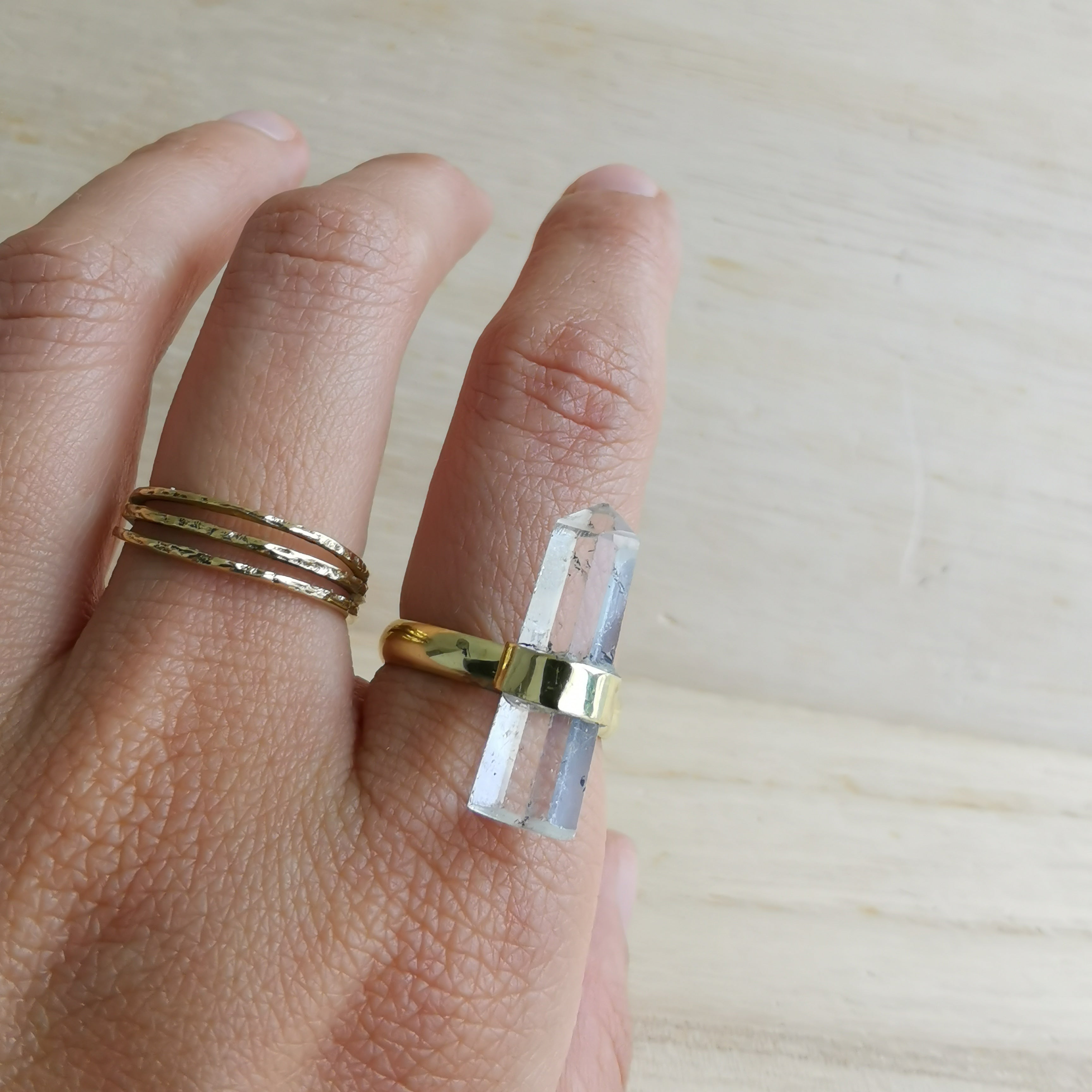 Premium Brass Rings Clear Quartz