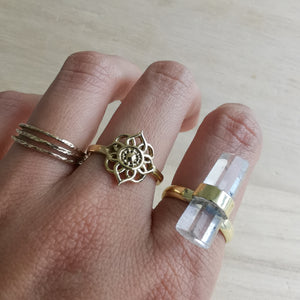 Premium Brass Rings Clear Quartz
