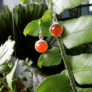 Sterling Silver 925 Earrings Carnelian Circular