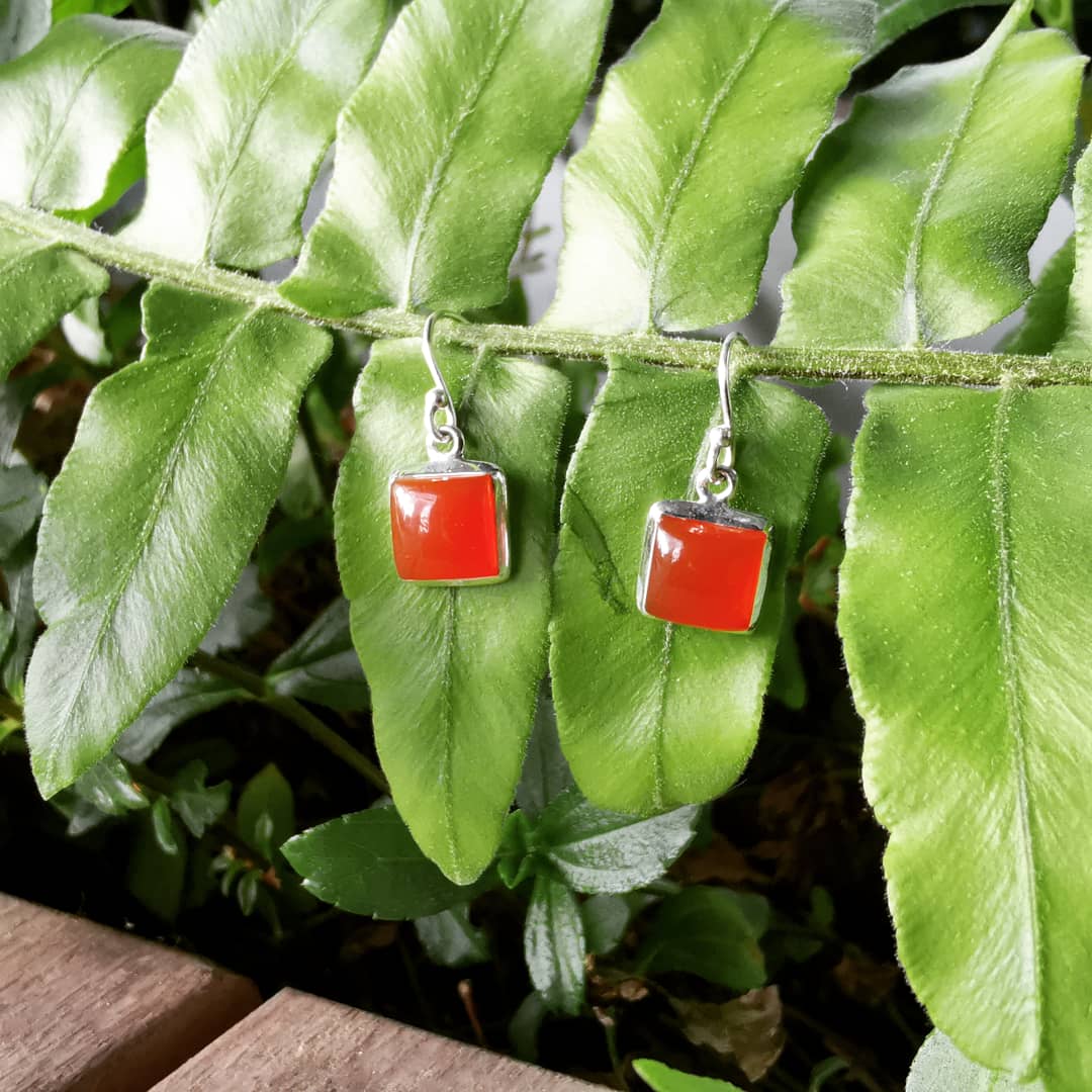 Sterling Silver 925 Earrings Carnelian Square