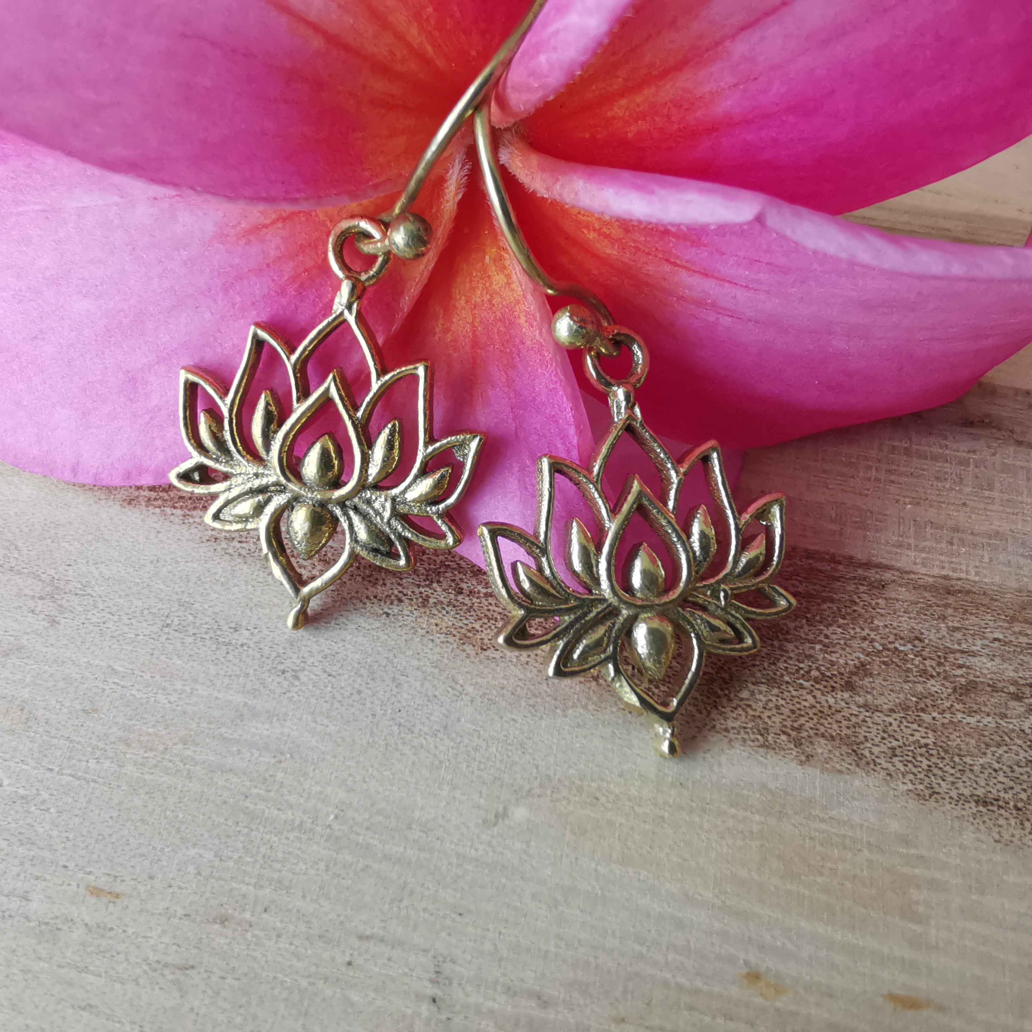 Premium Brass Drop Earrings Lotus