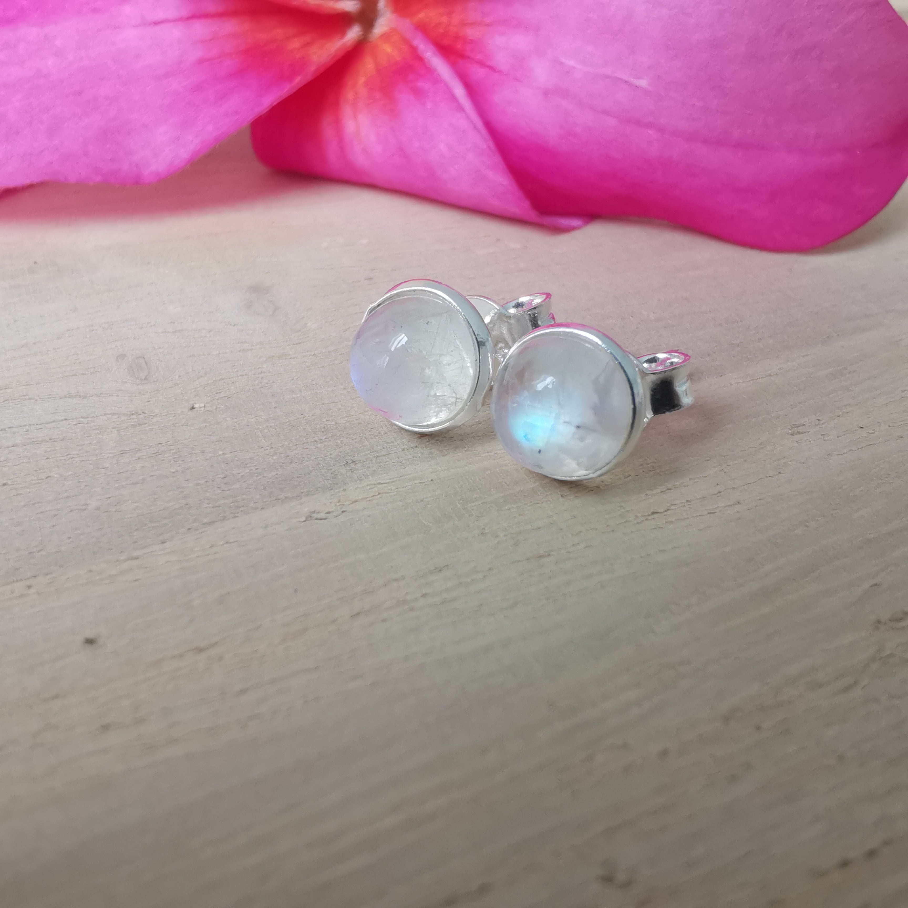 Sterling Silver 925 Studs Earrings Moonstone 8mm