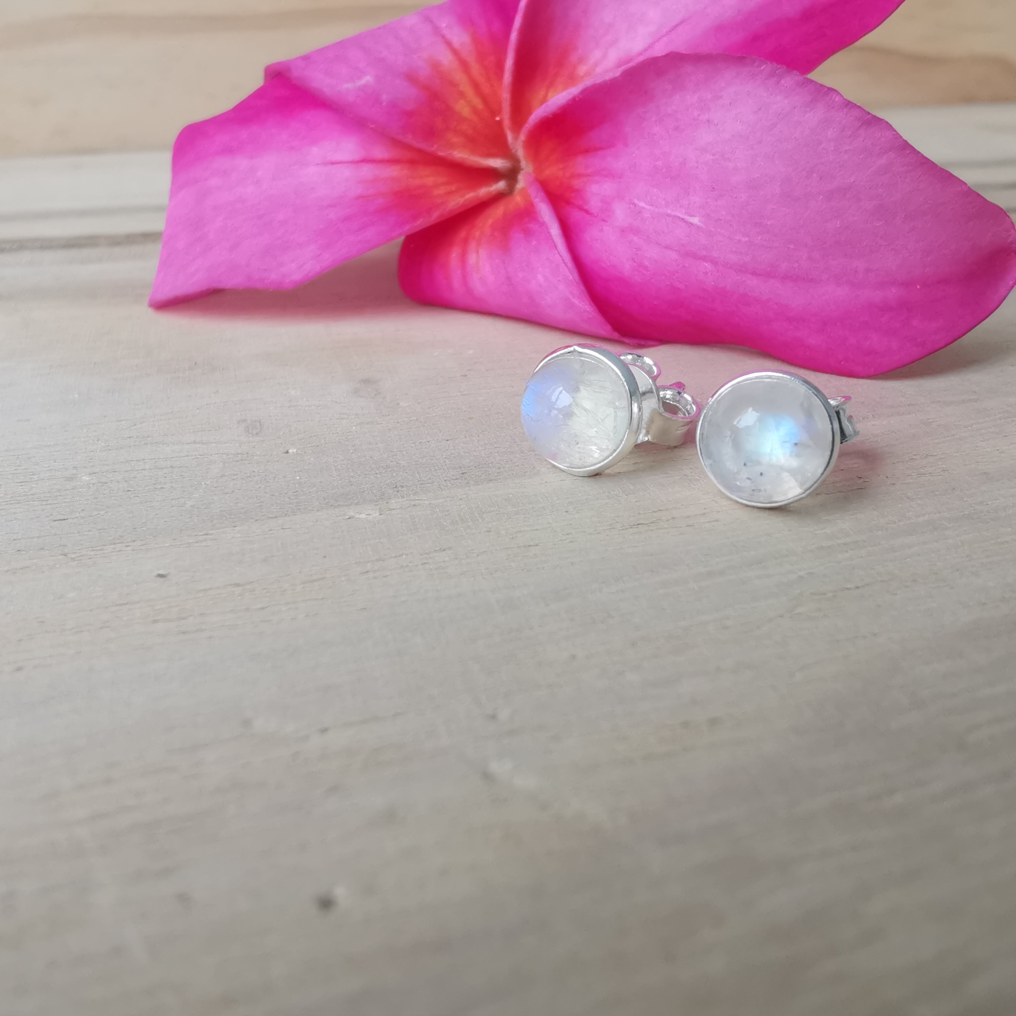 Sterling Silver 925 Studs Earrings Moonstone 8mm
