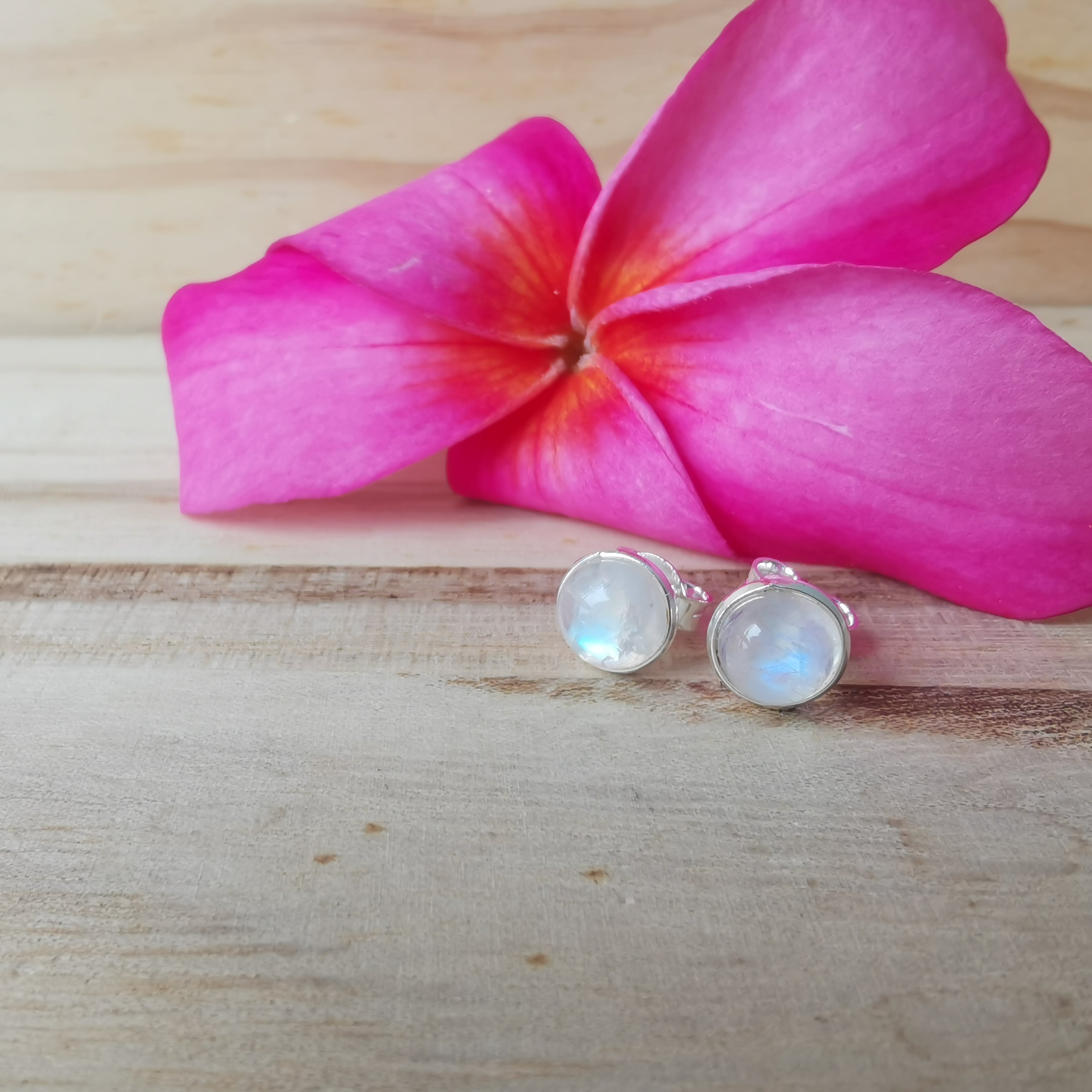 Sterling Silver 925 Studs Earrings Moonstone 8mm
