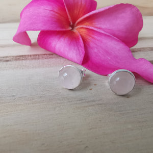 Sterling Silver 925 Studs Earrings Rose Quartz 8mm