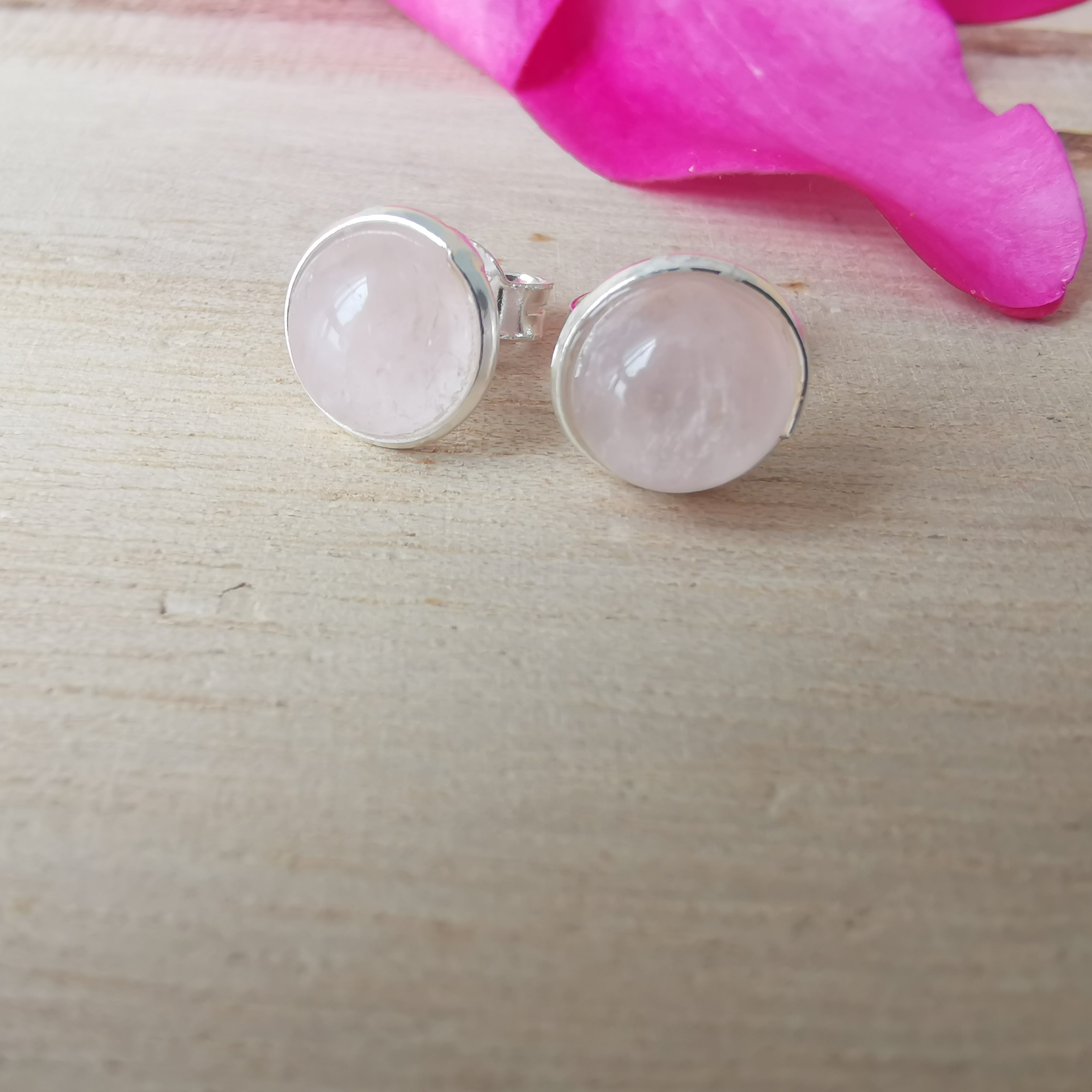 Sterling Silver 925 Studs Earrings Rose Quartz 8mm
