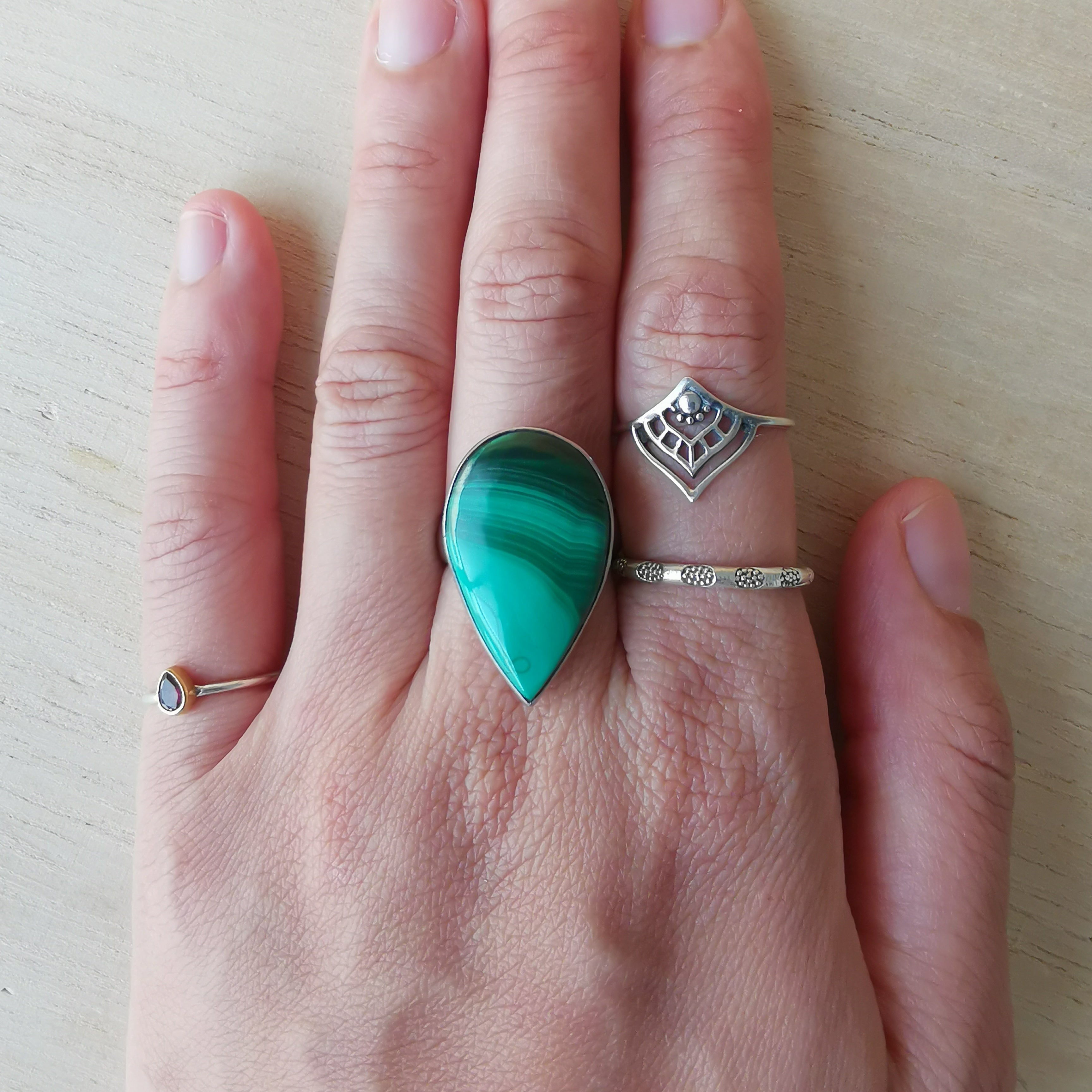 Sterling Silver 925 Statement Ring Malachite