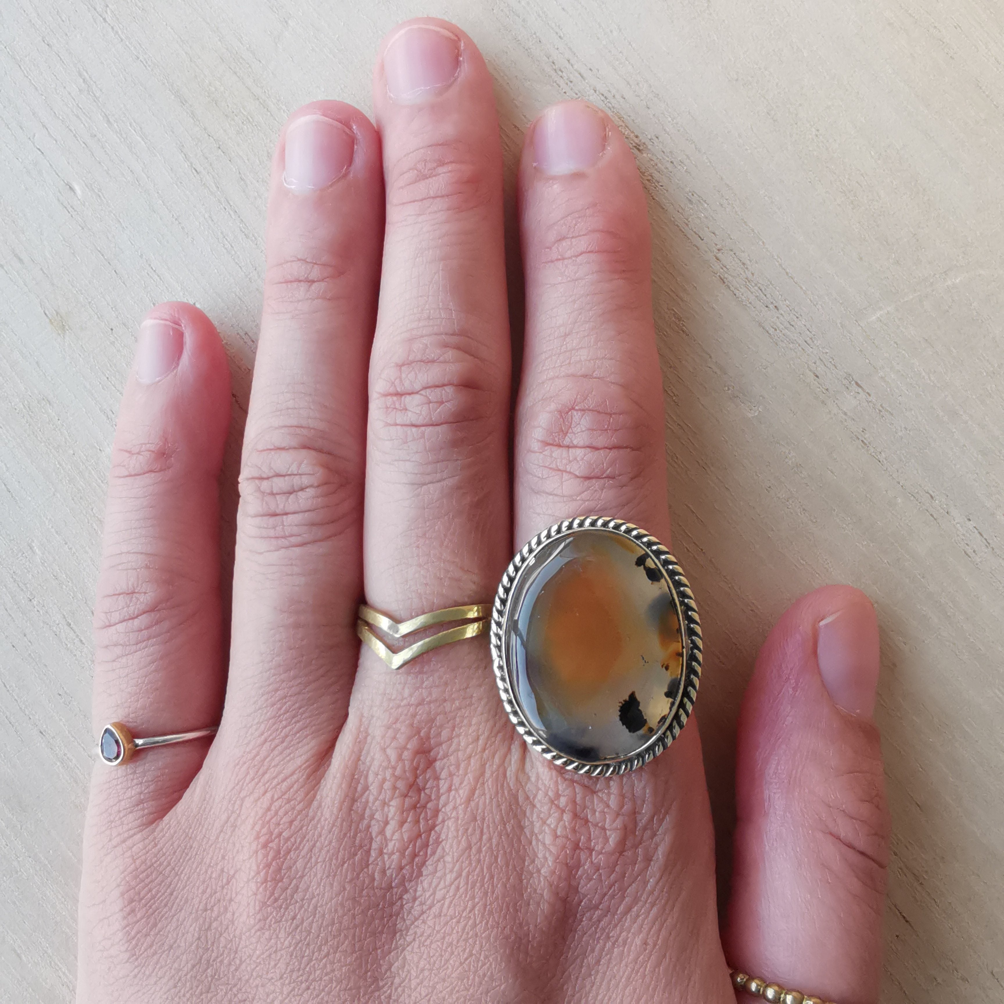 Premium Brass Statement Ring Montana Agate