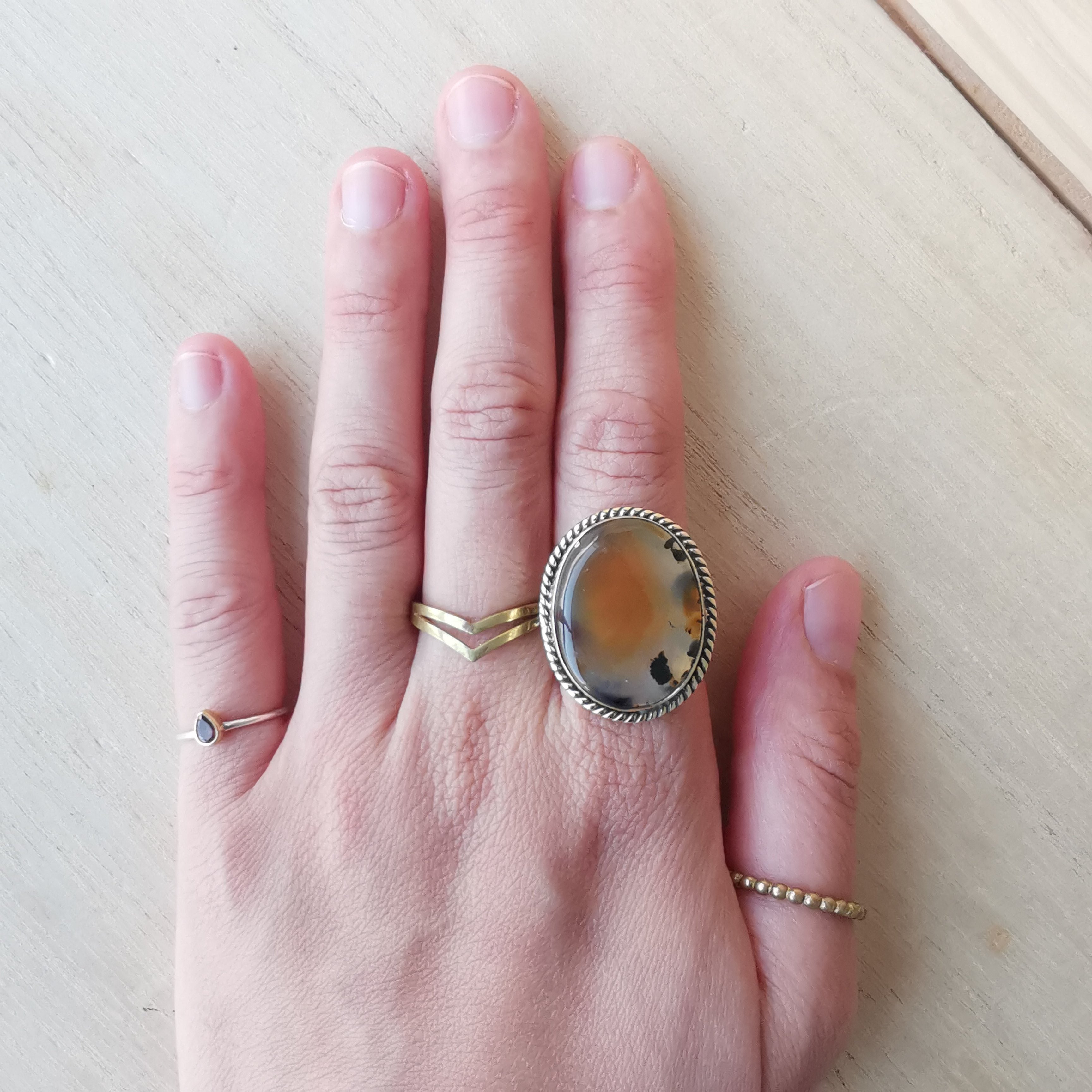 Premium Brass Statement Ring Montana Agate