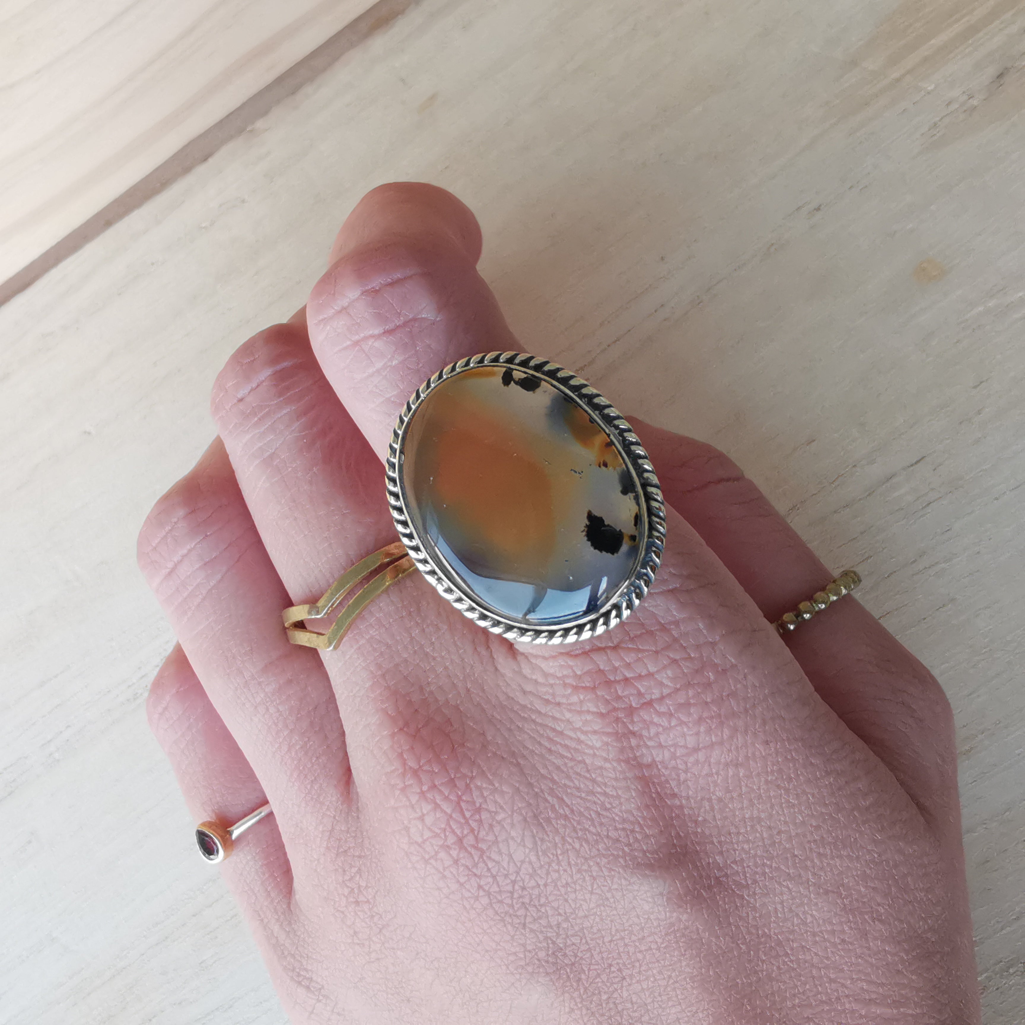 Premium Brass Statement Ring Montana Agate
