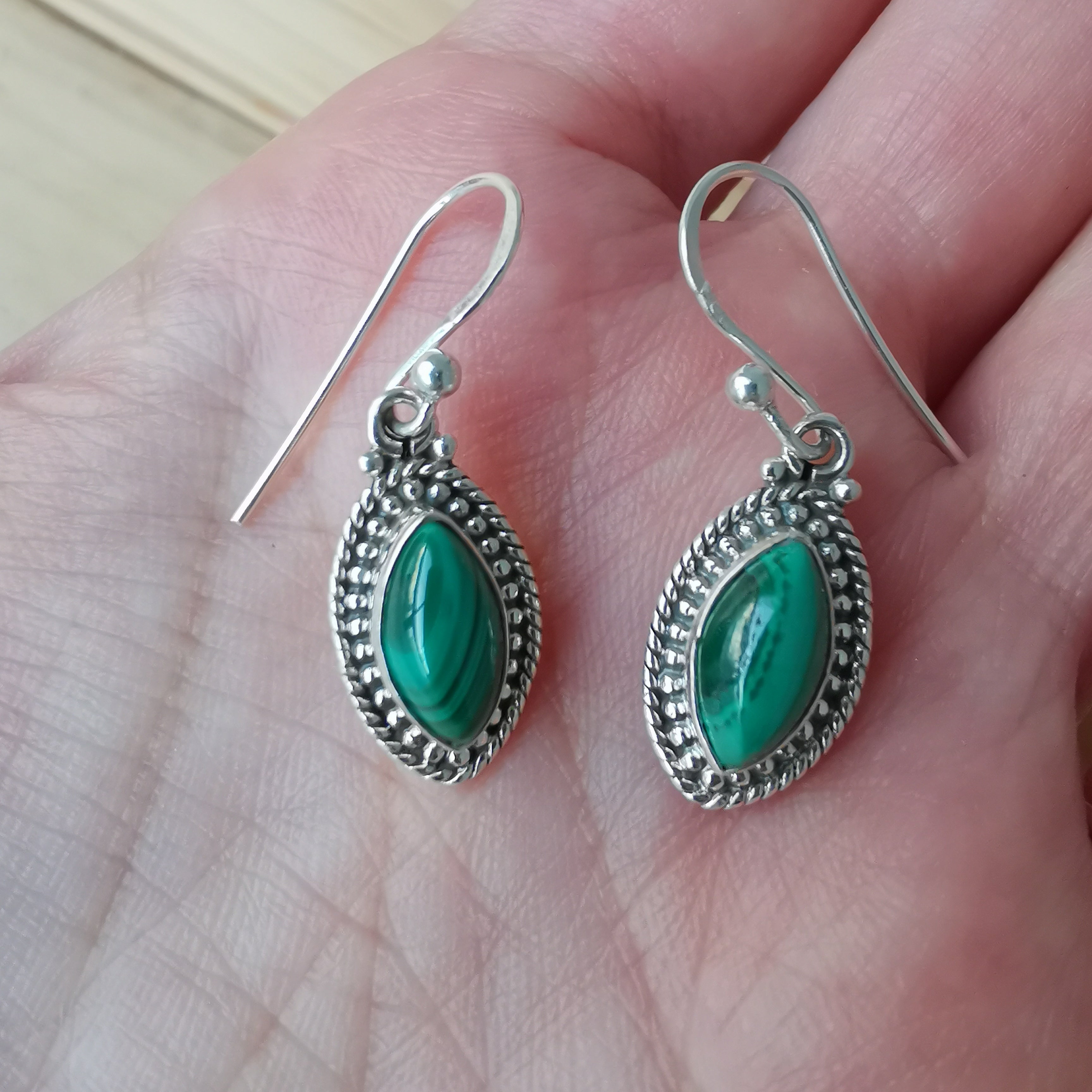 Sterling Silver 925 Earrings Malachite
