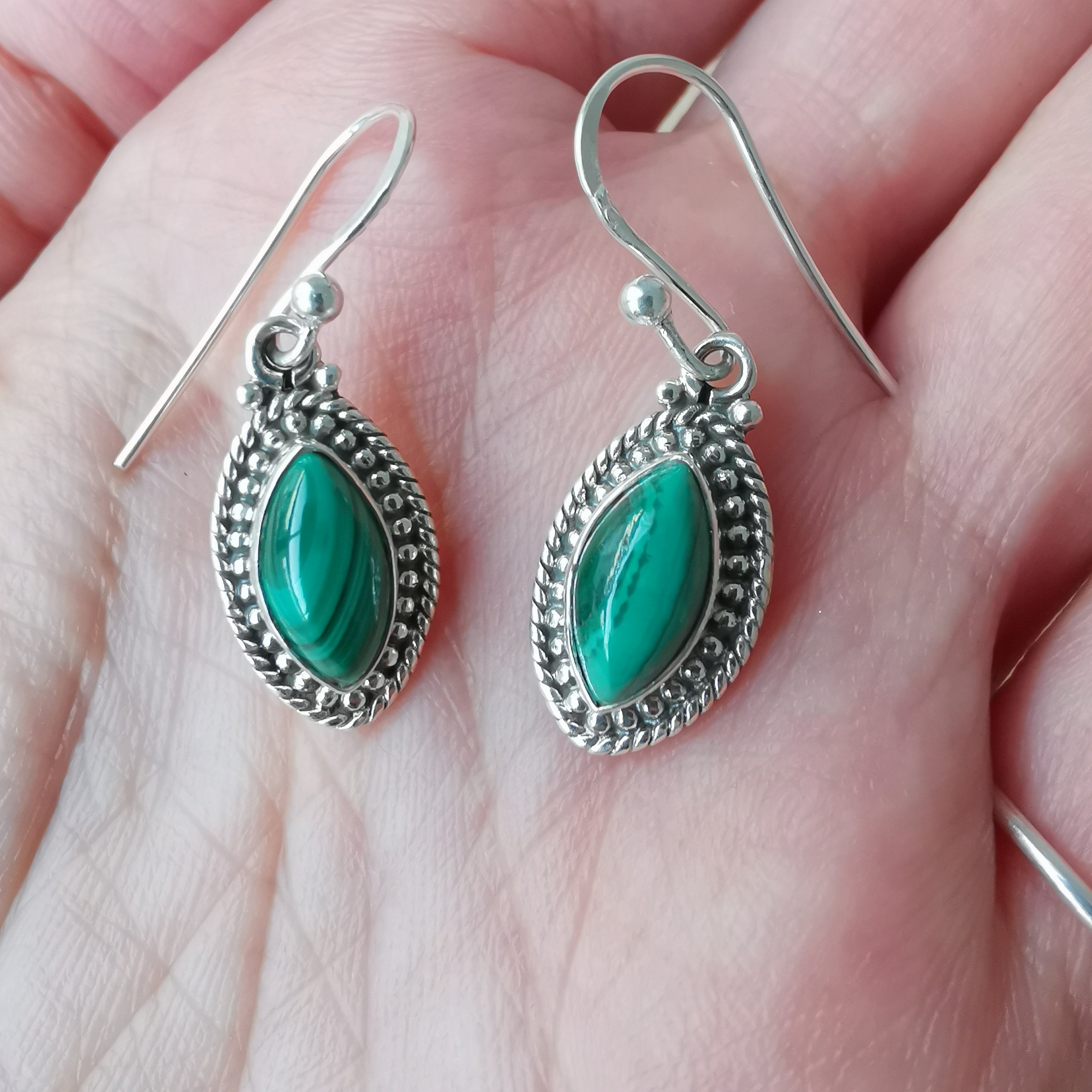 Sterling Silver 925 Earrings Malachite
