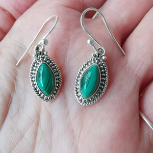 Sterling Silver 925 Earrings Malachite