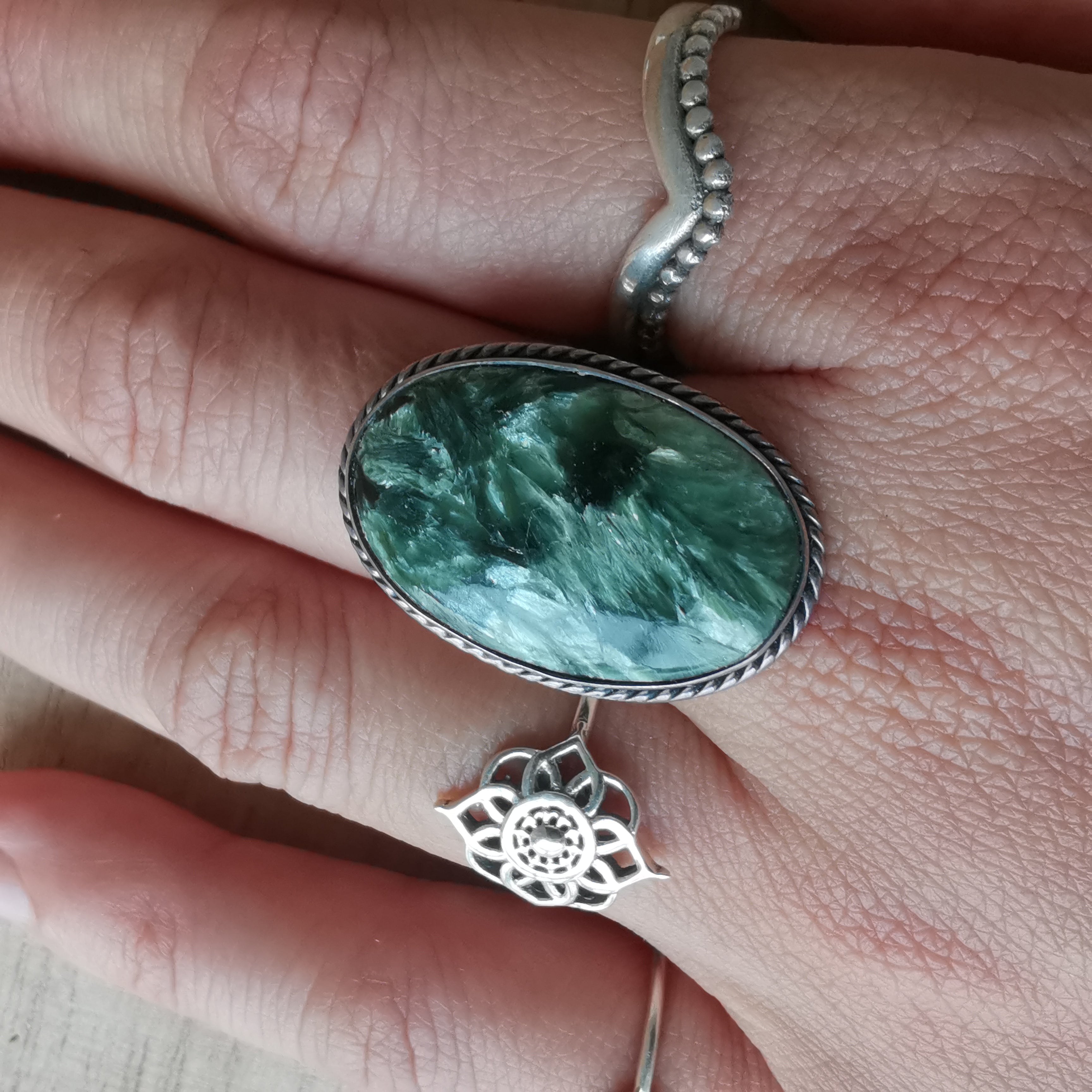 Sterling Silver 925 Statement Ring Seraphanite SER02