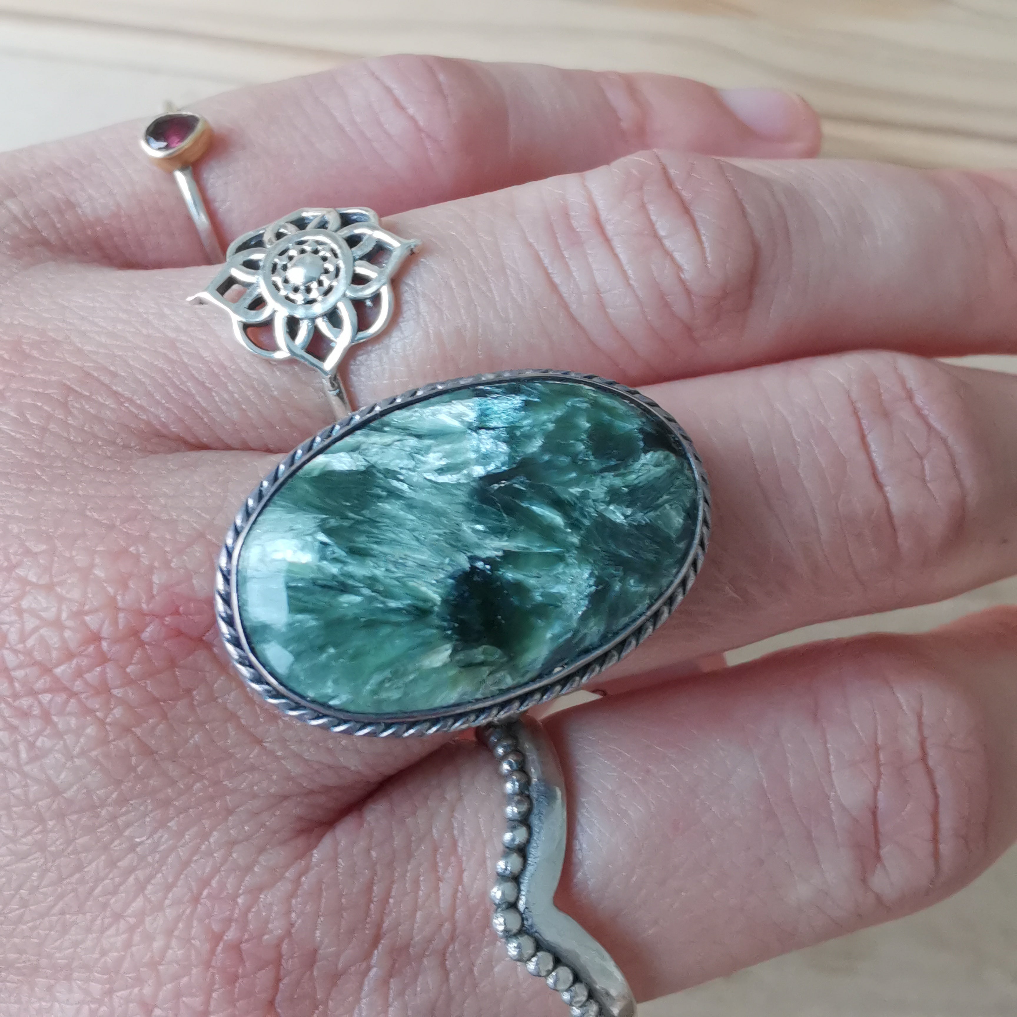 Sterling Silver 925 Statement Ring Seraphanite SER02