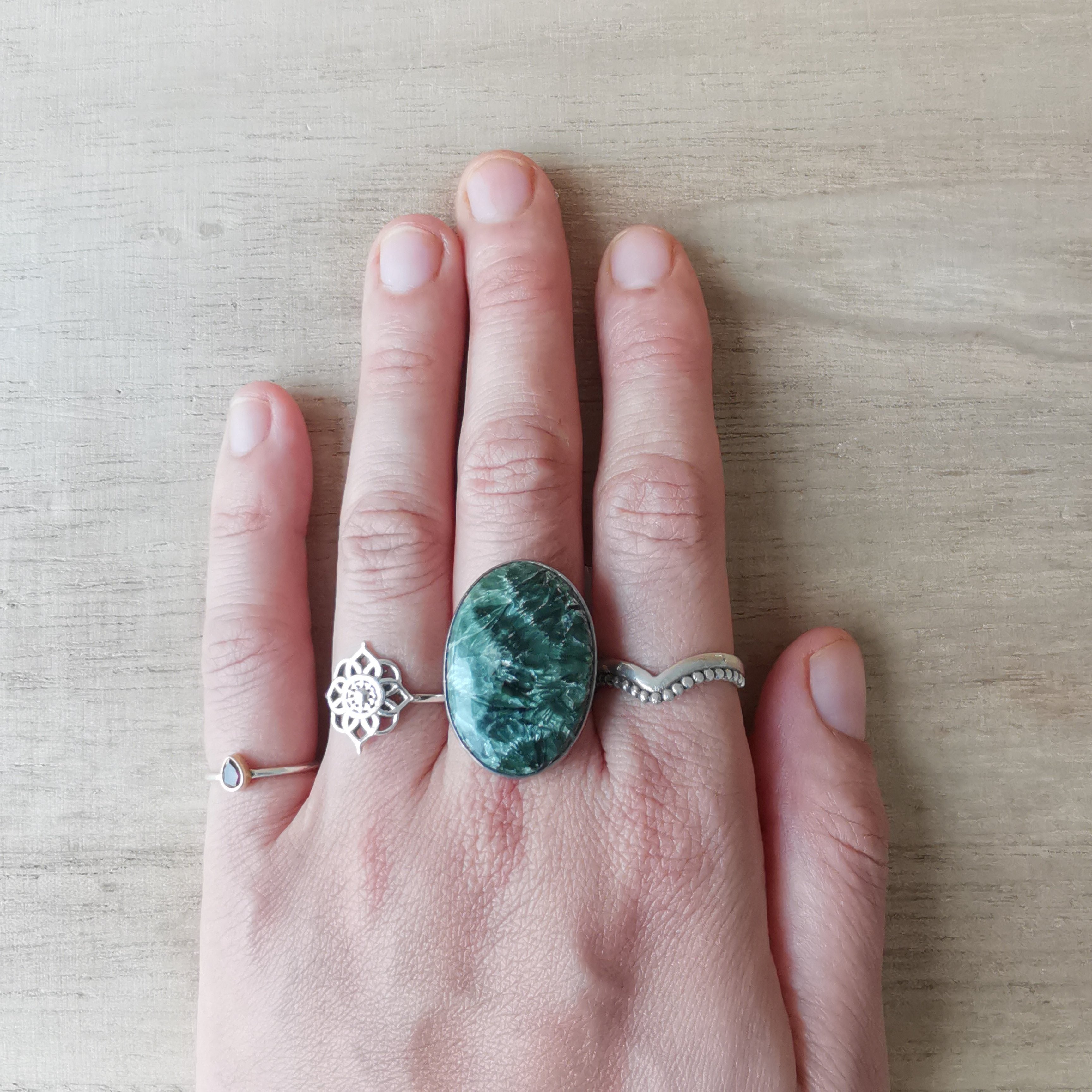 Sterling Silver 925 Statement Ring Seraphinite SER01