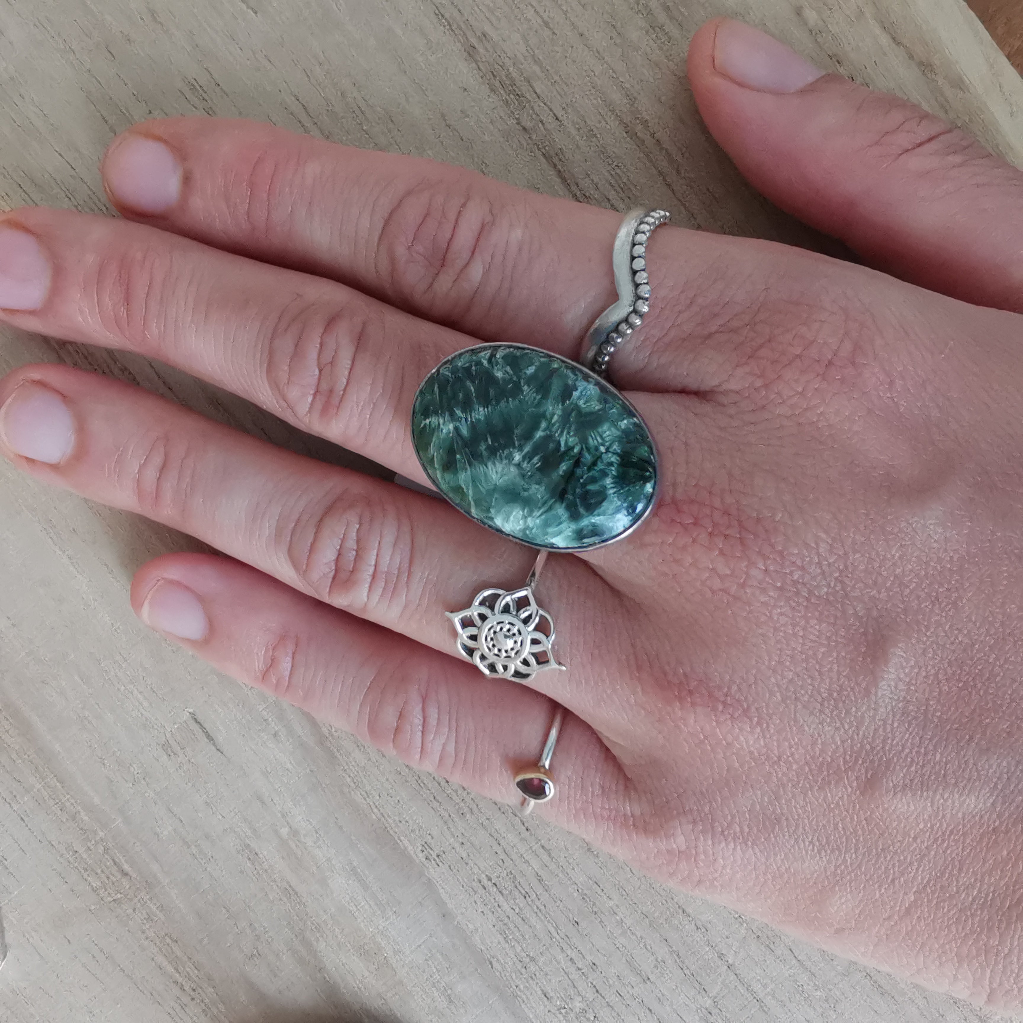 Sterling Silver 925 Statement Ring Seraphinite SER01