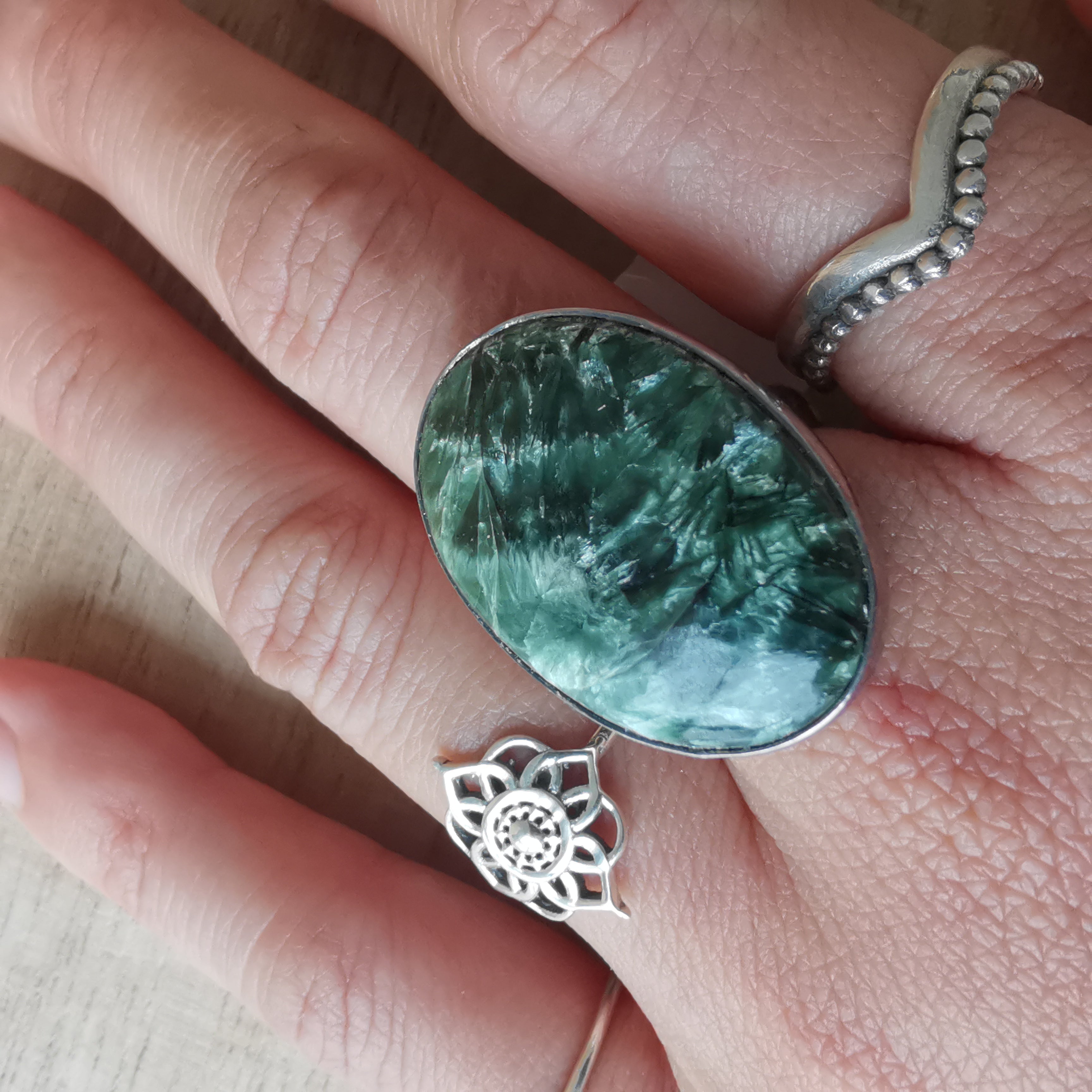 Sterling Silver 925 Statement Ring Seraphinite SER01