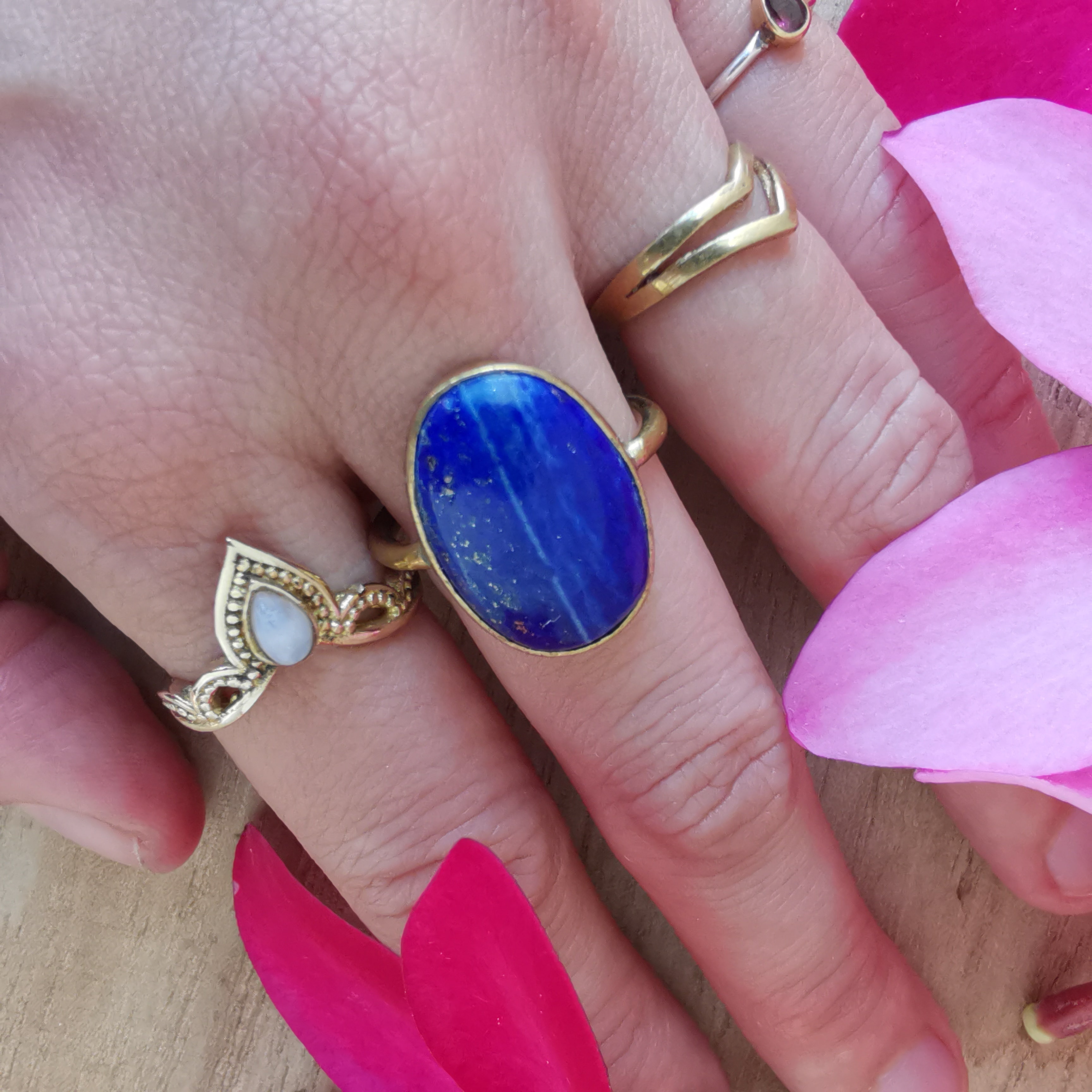 Premium Brass Statement Ring Lapis Lazuli Size US 6.5