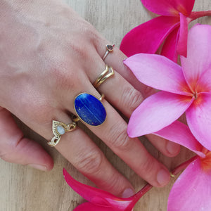 Premium Brass Statement Ring Lapis Lazuli Size US 6.5