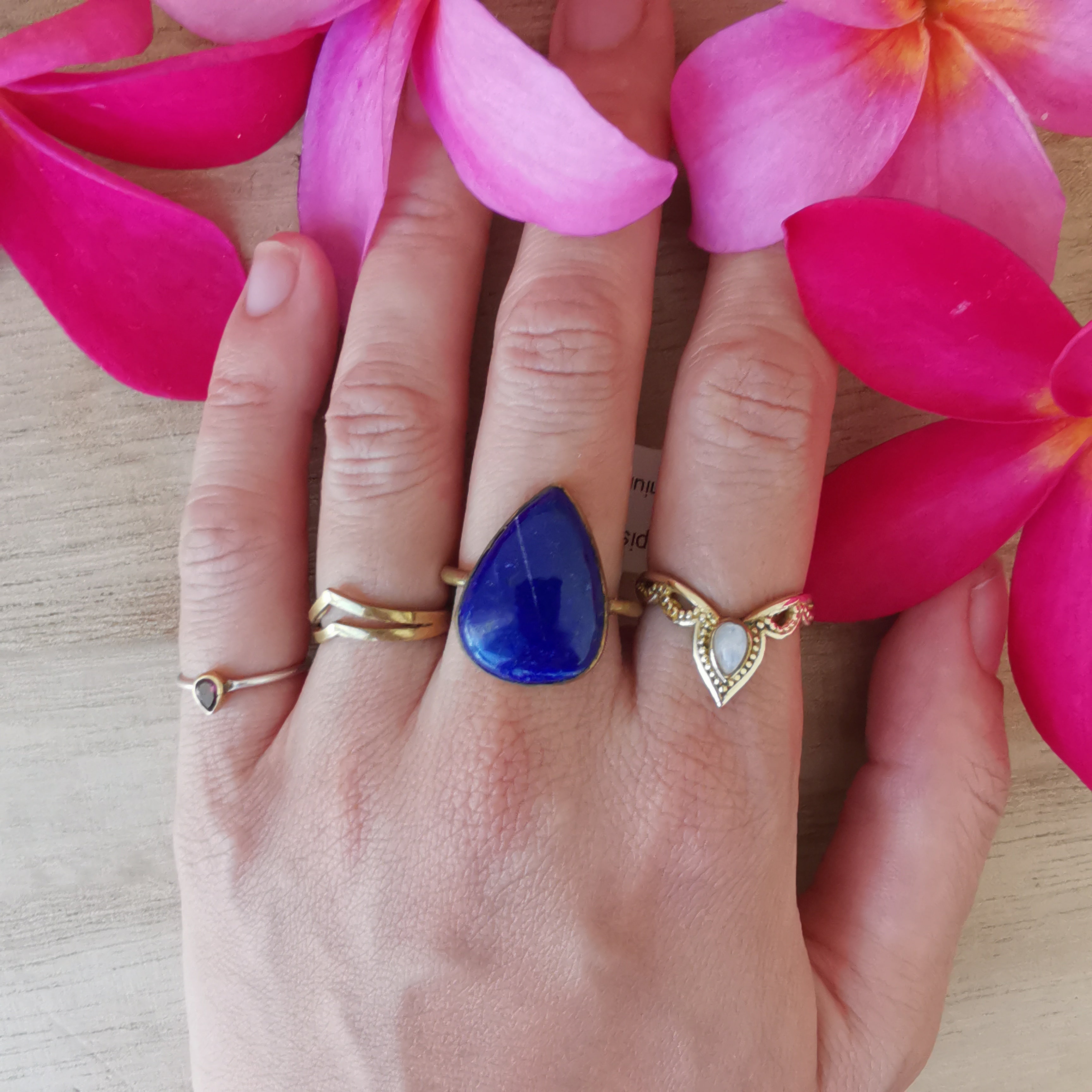Premium Brass Statement Ring Lapis Lazuli Size US 6.5