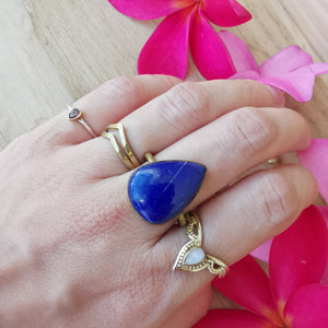 Premium Brass Statement Ring Lapis Lazuli Size US 6.5