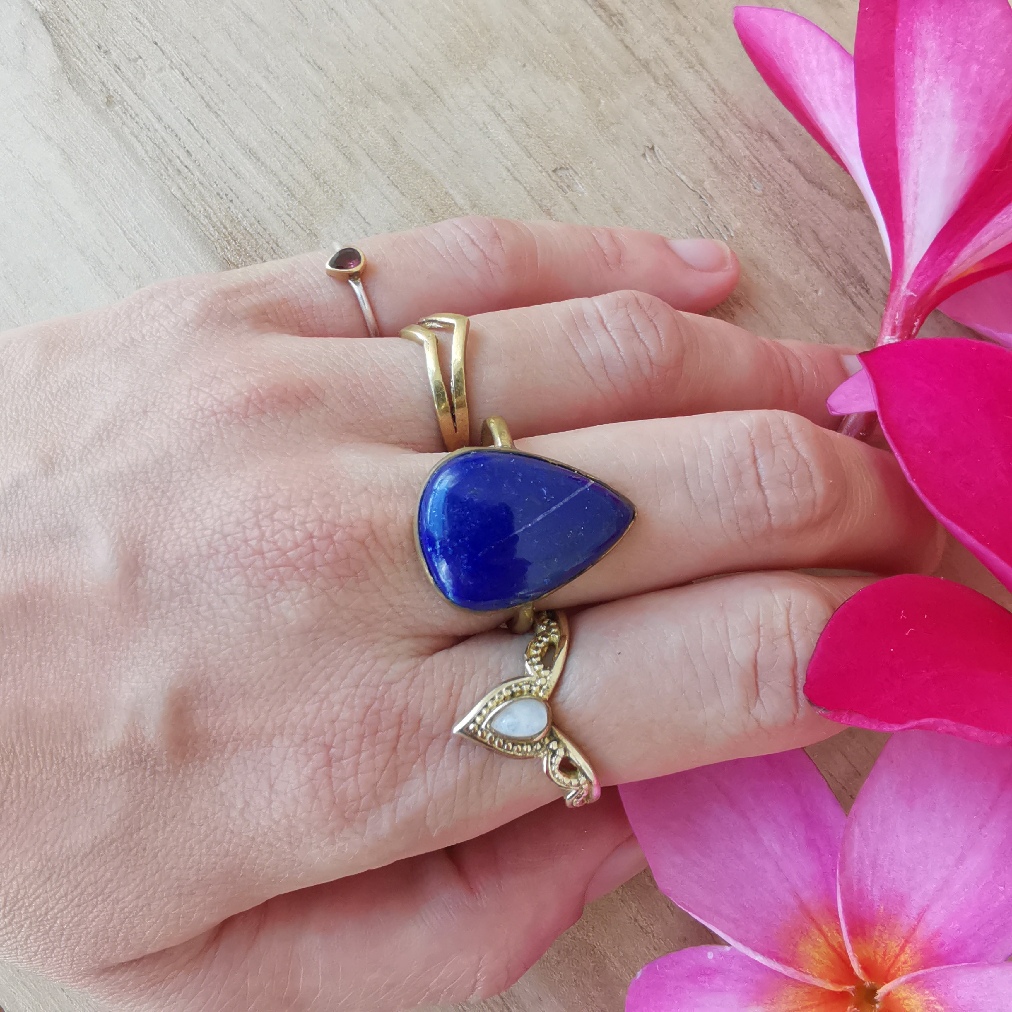 Premium Brass Statement Ring Lapis Lazuli Size US 6.5