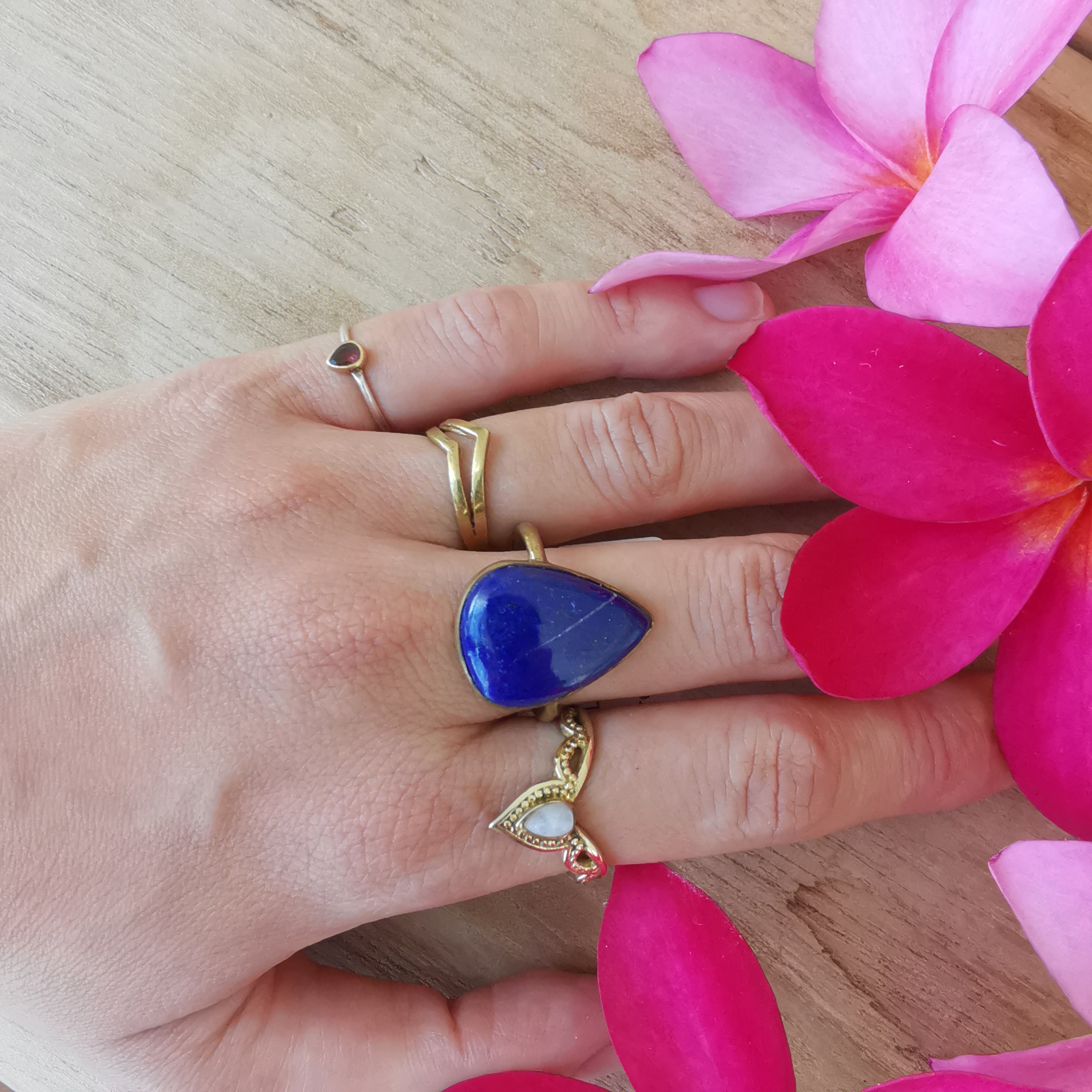 Premium Brass Statement Ring Lapis Lazuli Size US 6.5