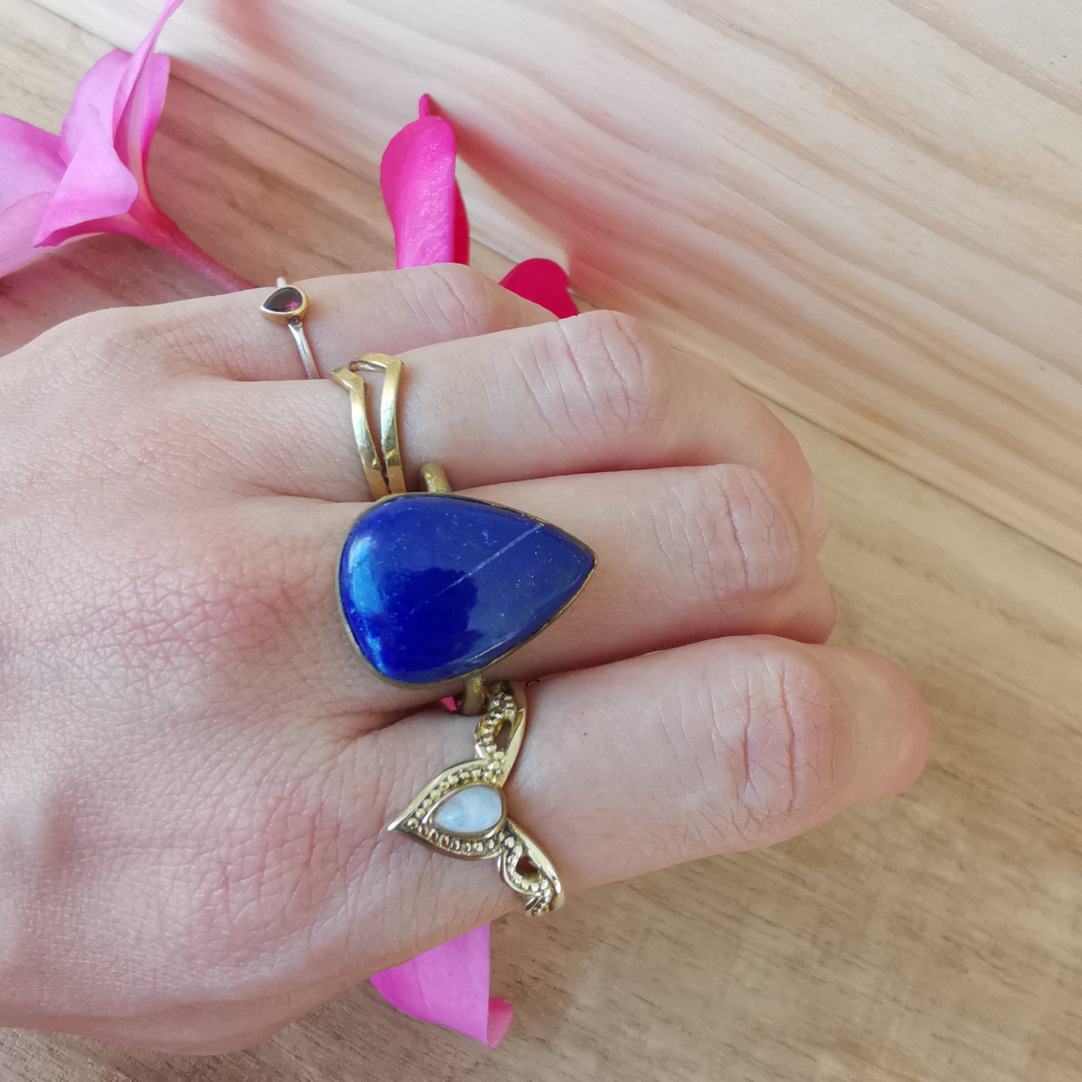 Premium Brass Statement Ring Lapis Lazuli Size US 6.5