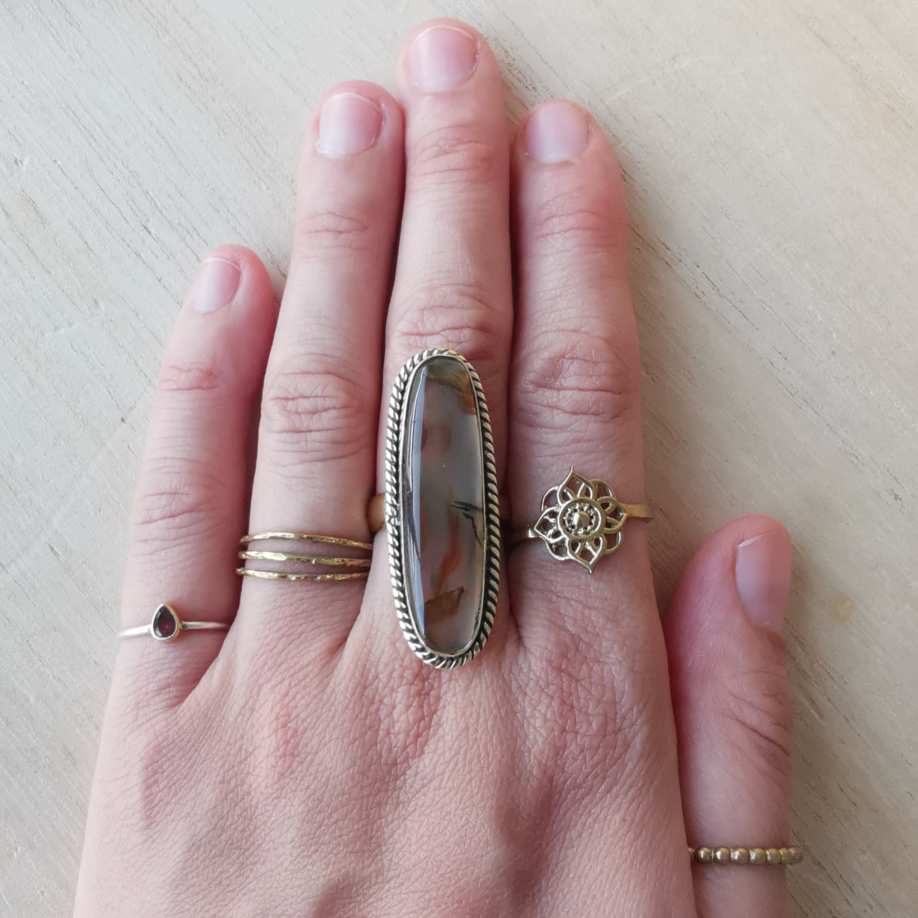 Brass Statement Ring Montana Agate