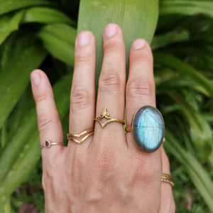 Premium Brass Statement Ring Labradorite