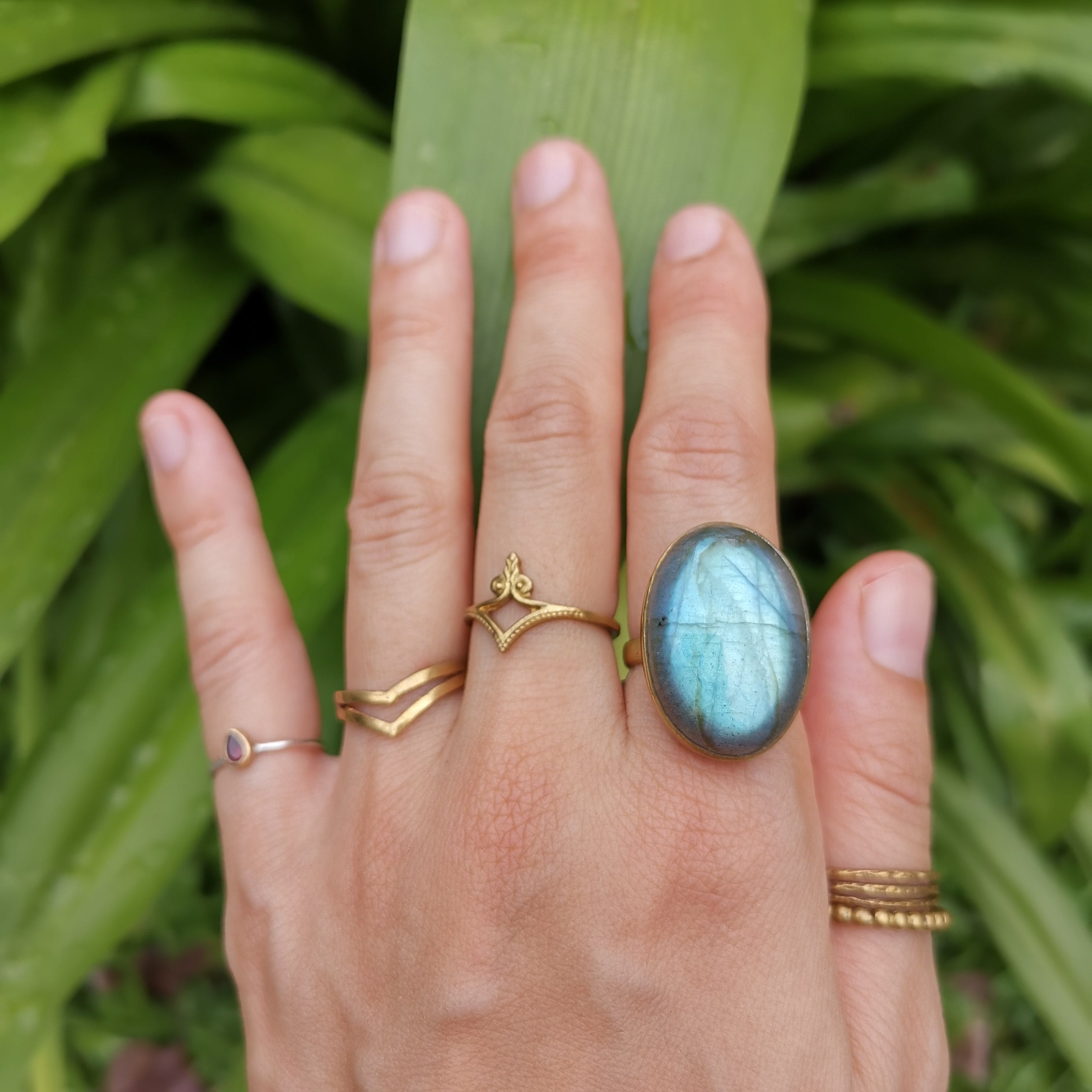 Premium Brass Statement Ring Labradorite