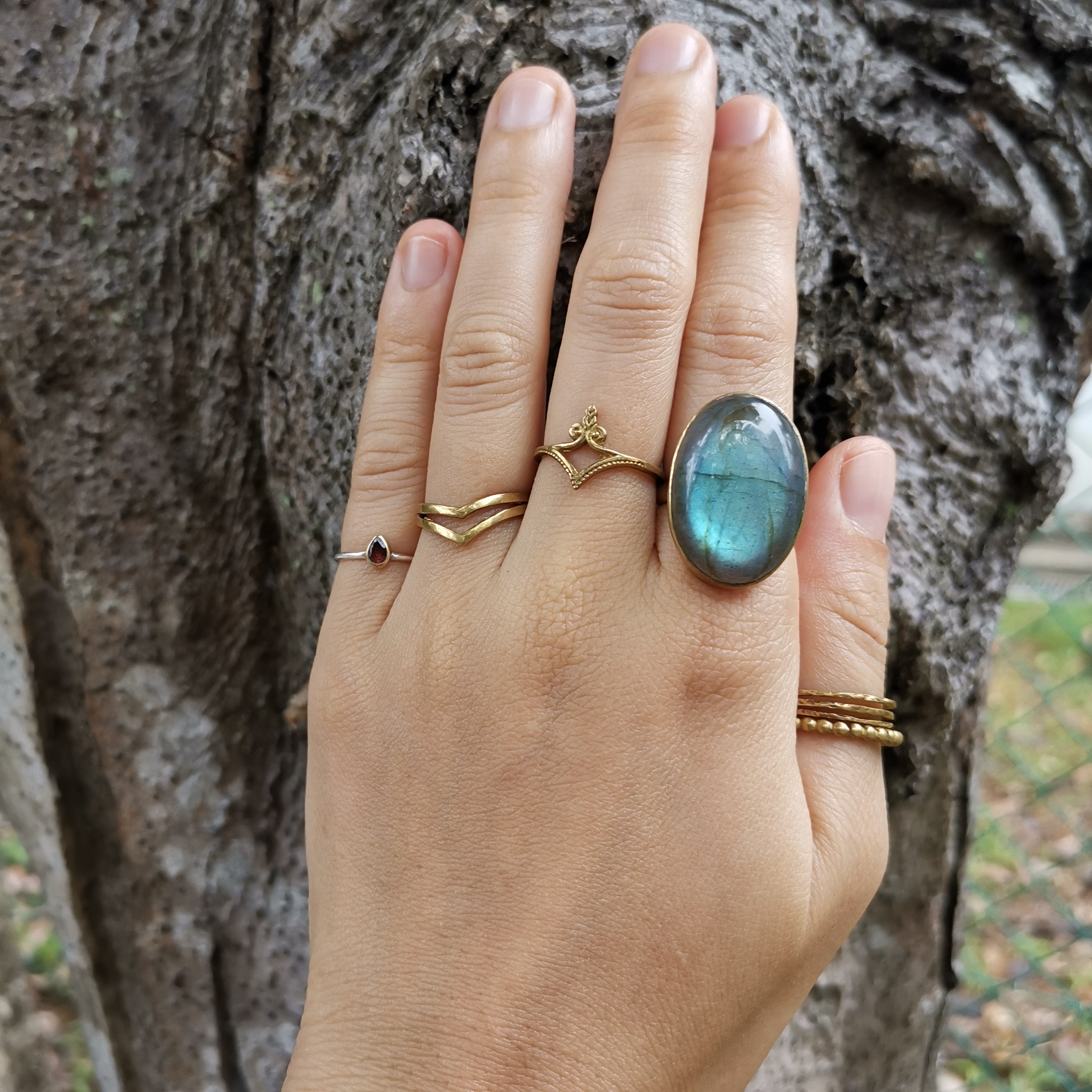 Premium Brass Statement Ring Labradorite
