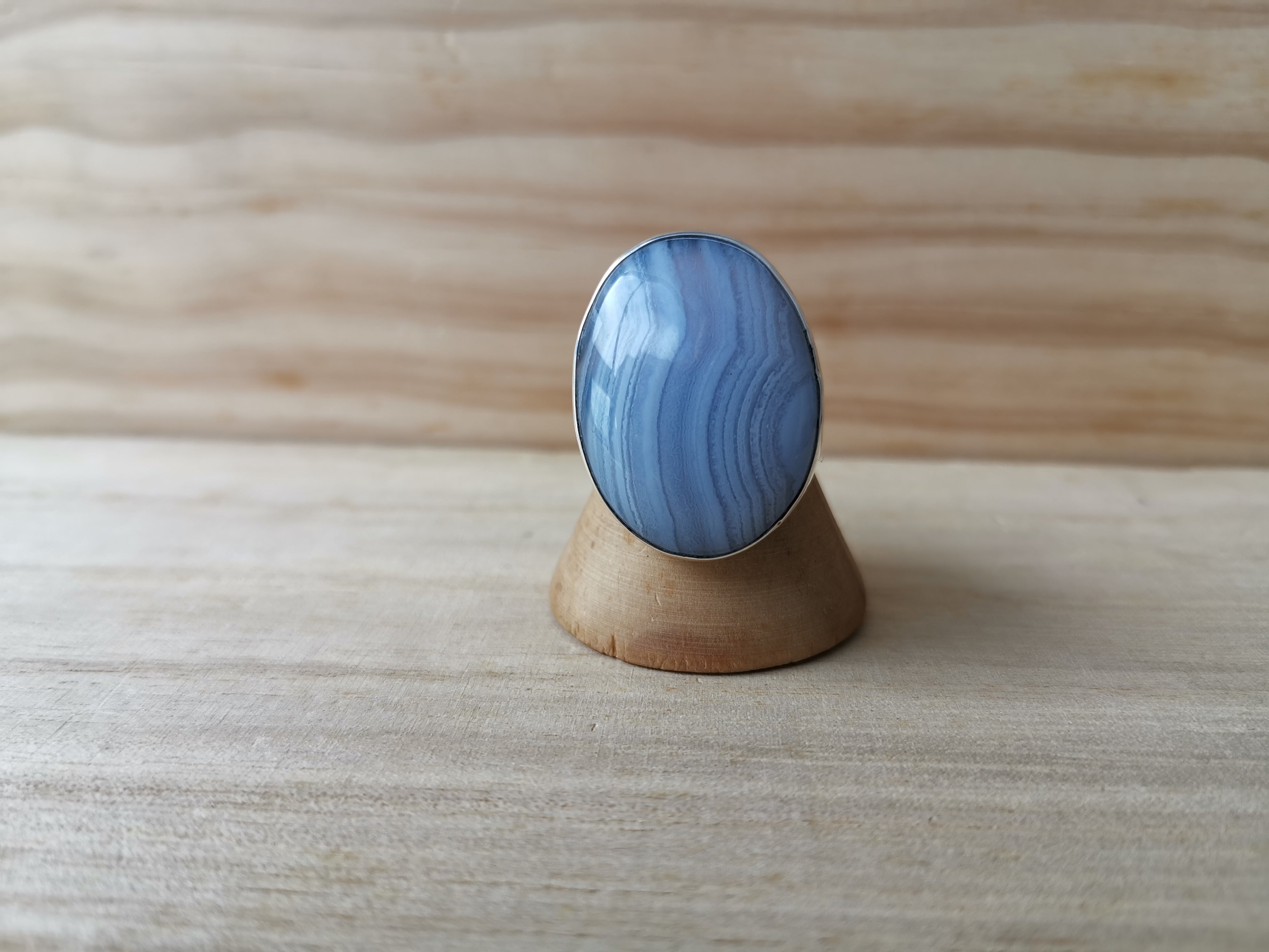 Sterling Silver 925 Statement Ring Blue Lace Agate
