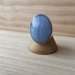 Sterling Silver 925 Statement Ring Blue Lace Agate