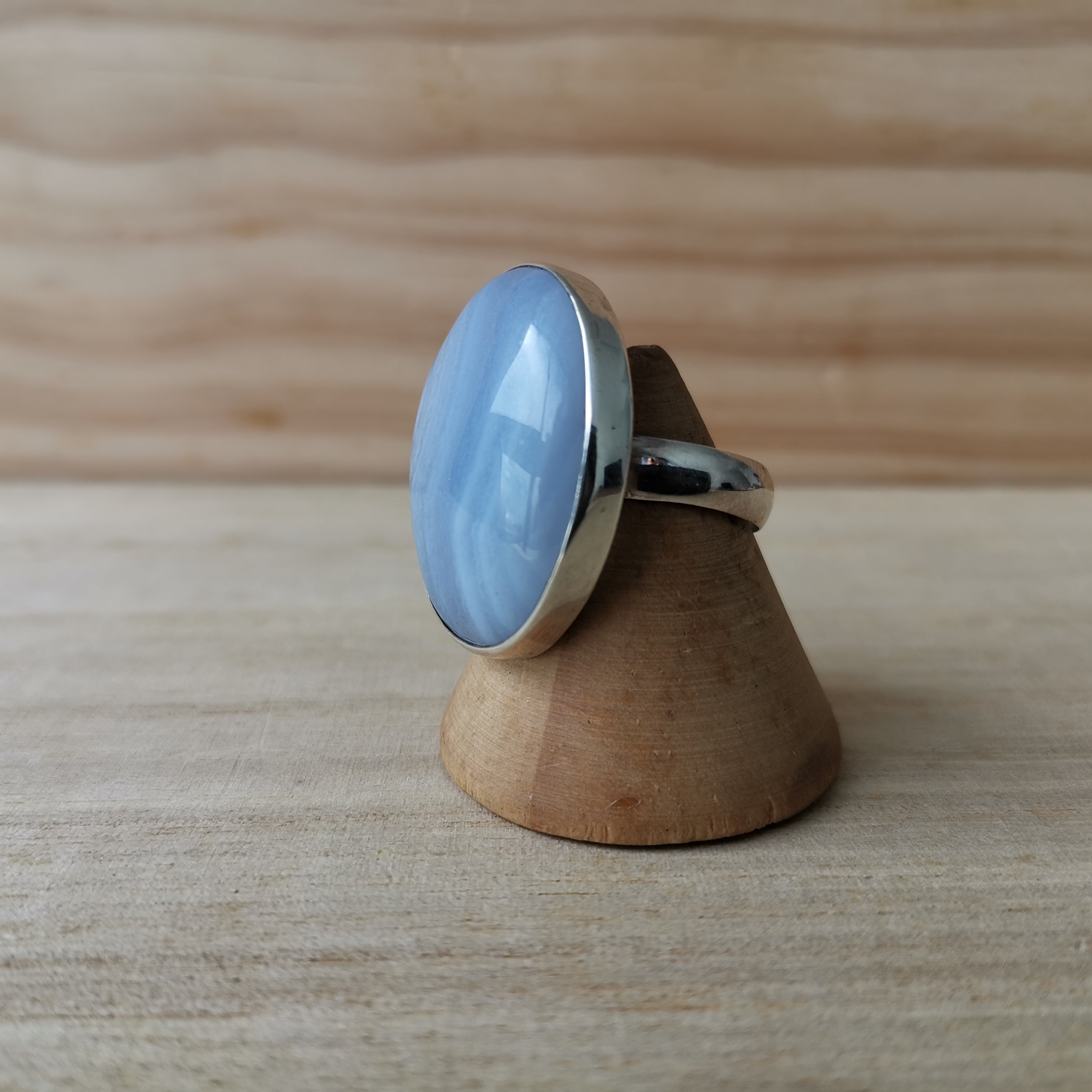 Sterling Silver 925 Statement Ring Blue Lace Agate