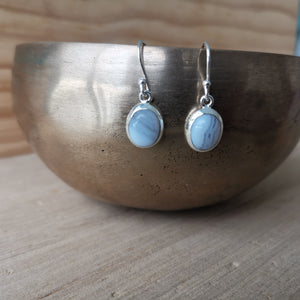 Sterling Silver 925 Earrings Blue Lace Agate Oval