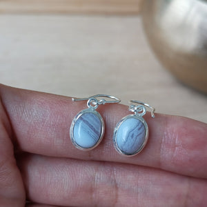 Sterling Silver 925 Earrings Blue Lace Agate Oval