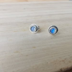 Sterling Silver 925 Studs Earrings Moonstone & Labradorite