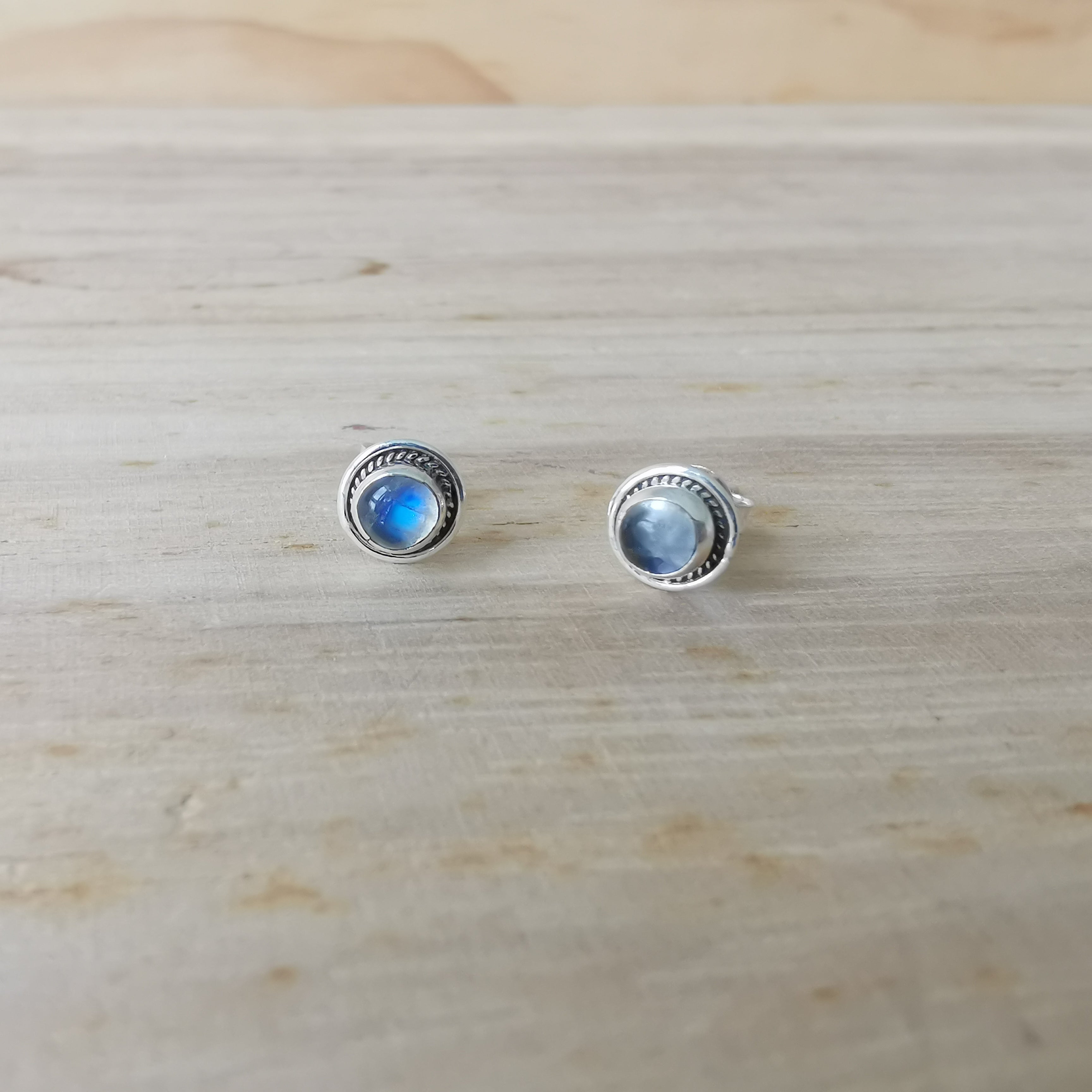 Sterling Silver 925 Studs Earrings Moonstone & Labradorite