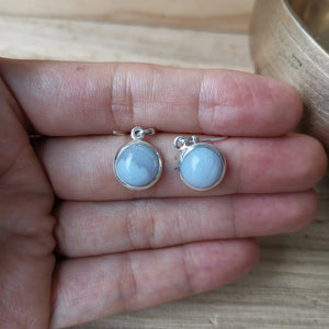 Sterling Silver 925 Earrings Blue Lace Agate Circular