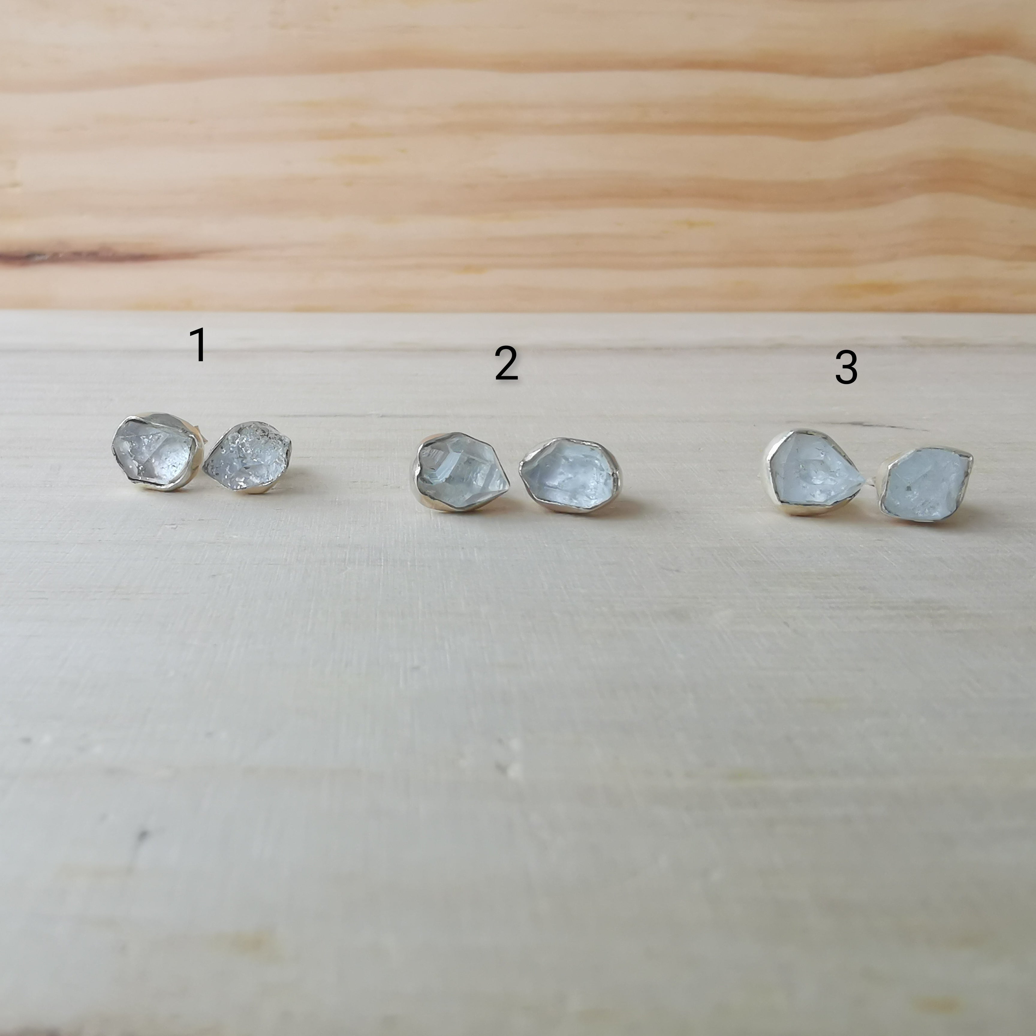 Sterling Silver 925 Studs Earrings Raw Herkimer Diamonds