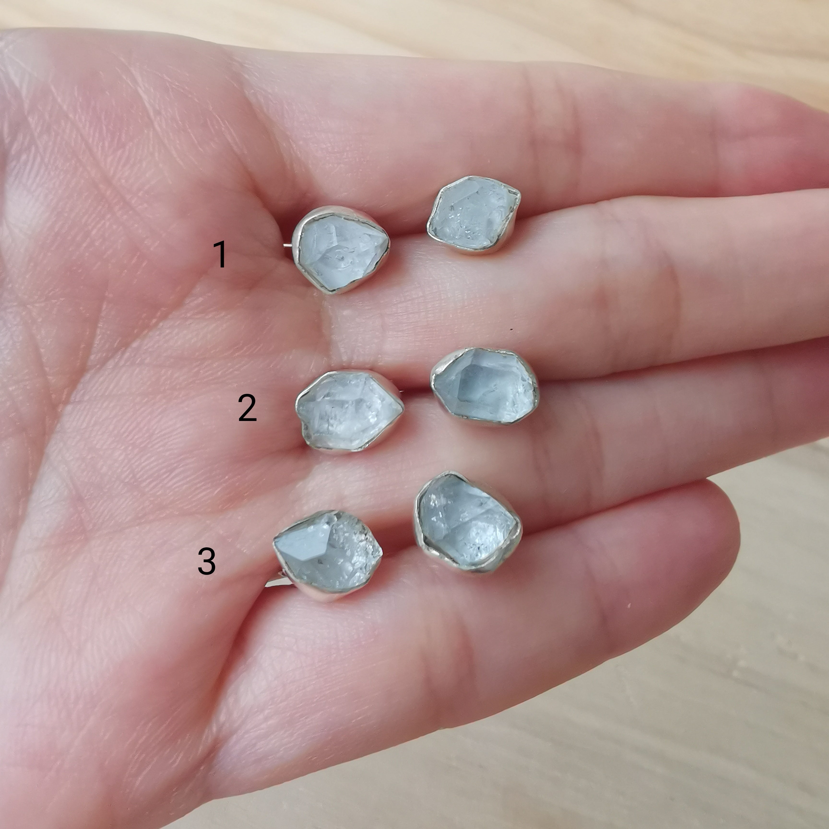 Sterling Silver 925 Studs Earrings Raw Herkimer Diamonds
