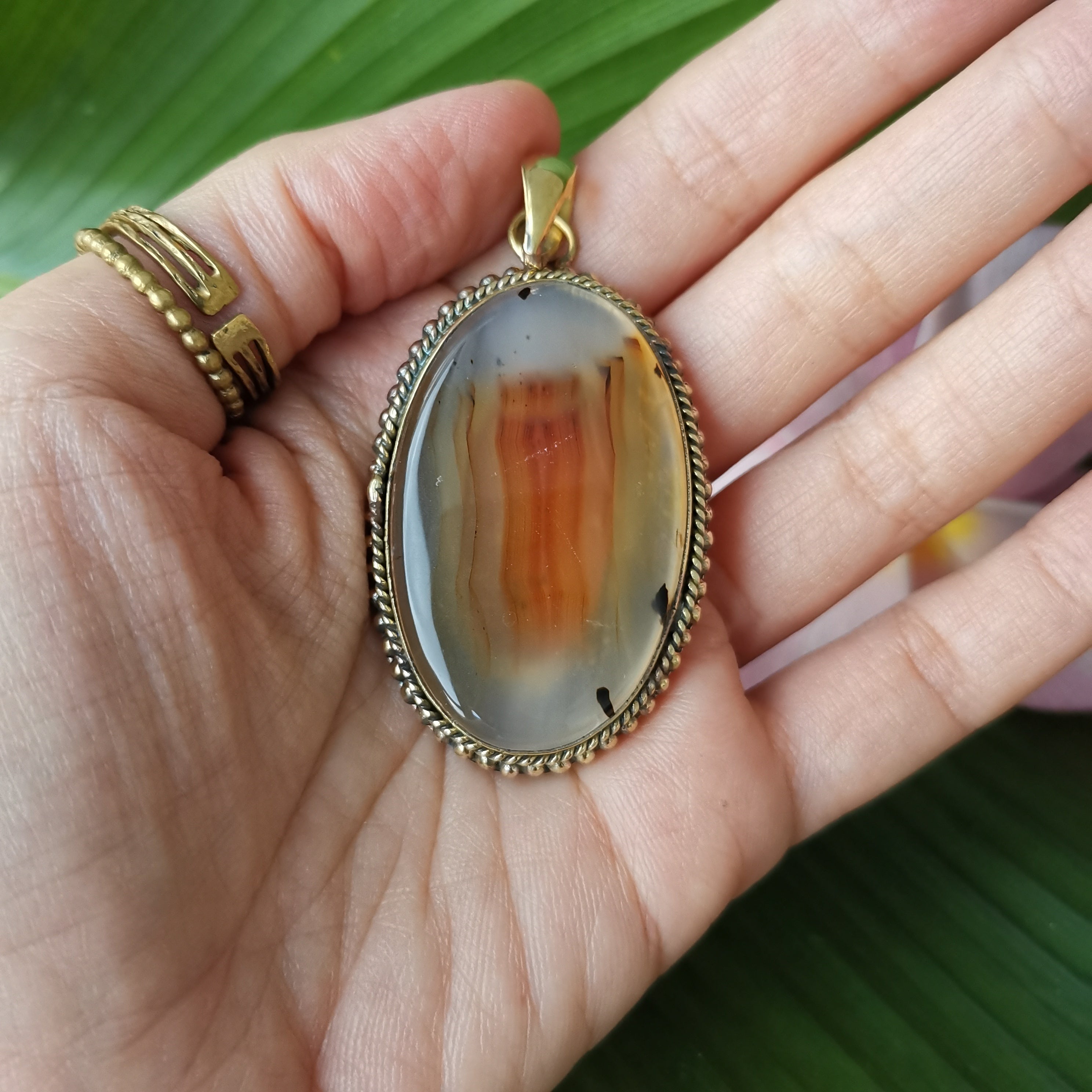 Premium Brass Statement Pendant Montana Agate