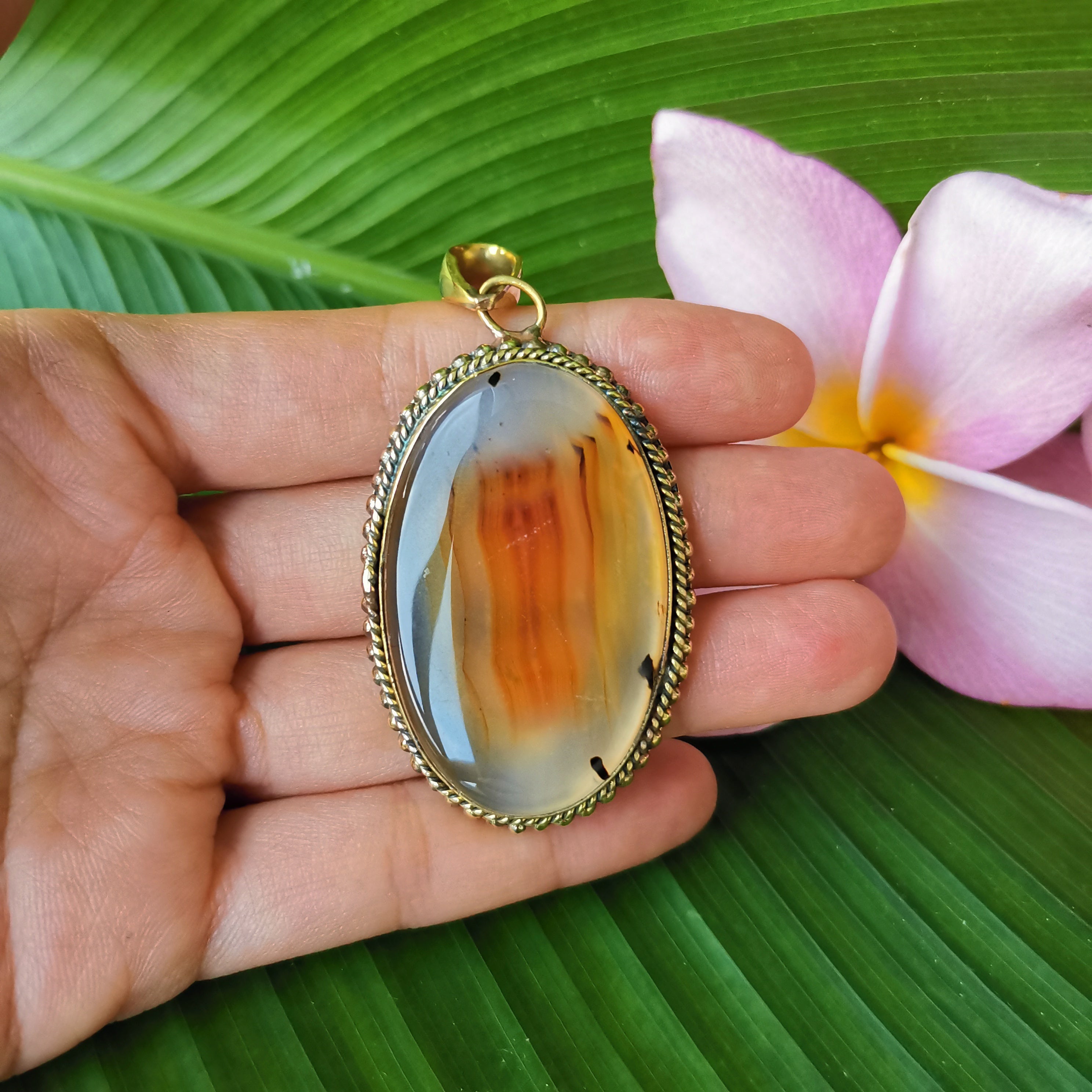 Premium Brass Statement Pendant Montana Agate